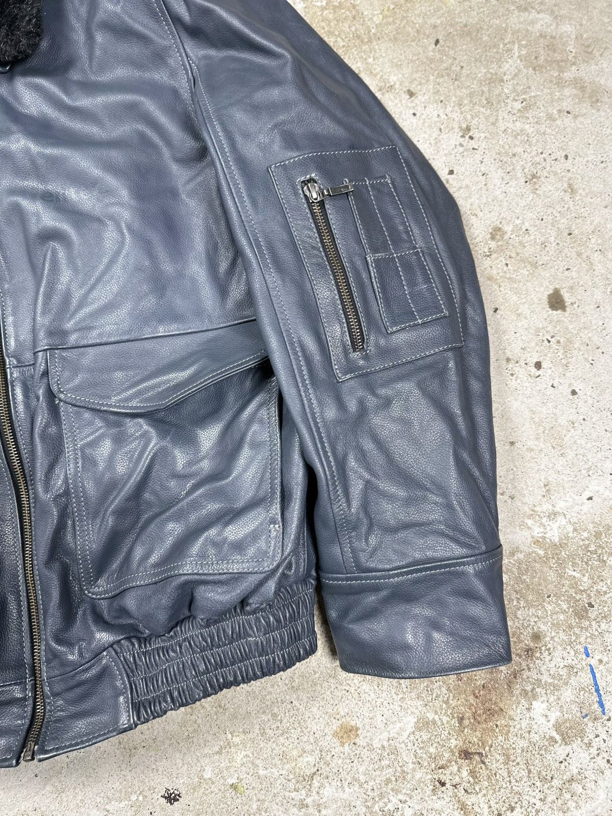 Vintage Y2K A2 Type Grey Leather Bomber Flyers Jacket