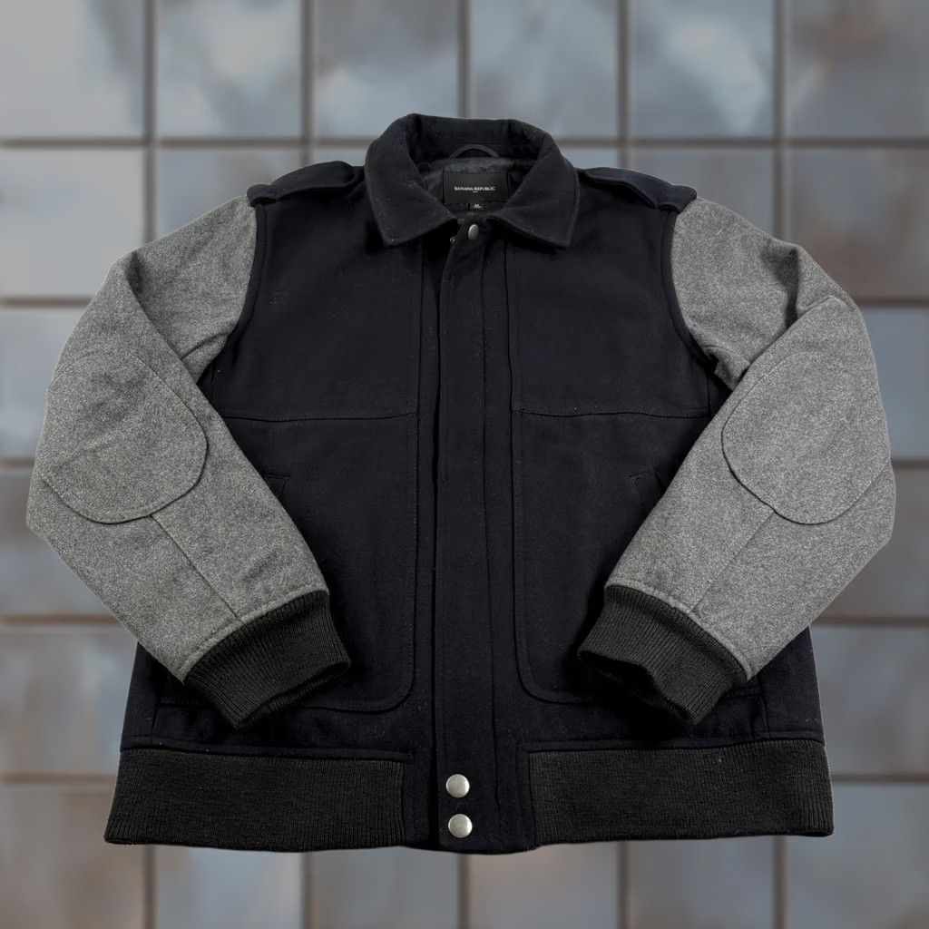 Banana Republic Banana Republic Mens Jacket Wool Bomber Black Gray Mid-Length Zip Pockets Regular Size M Size US M / EU 48-50 / 2 - 1 Thumbnail