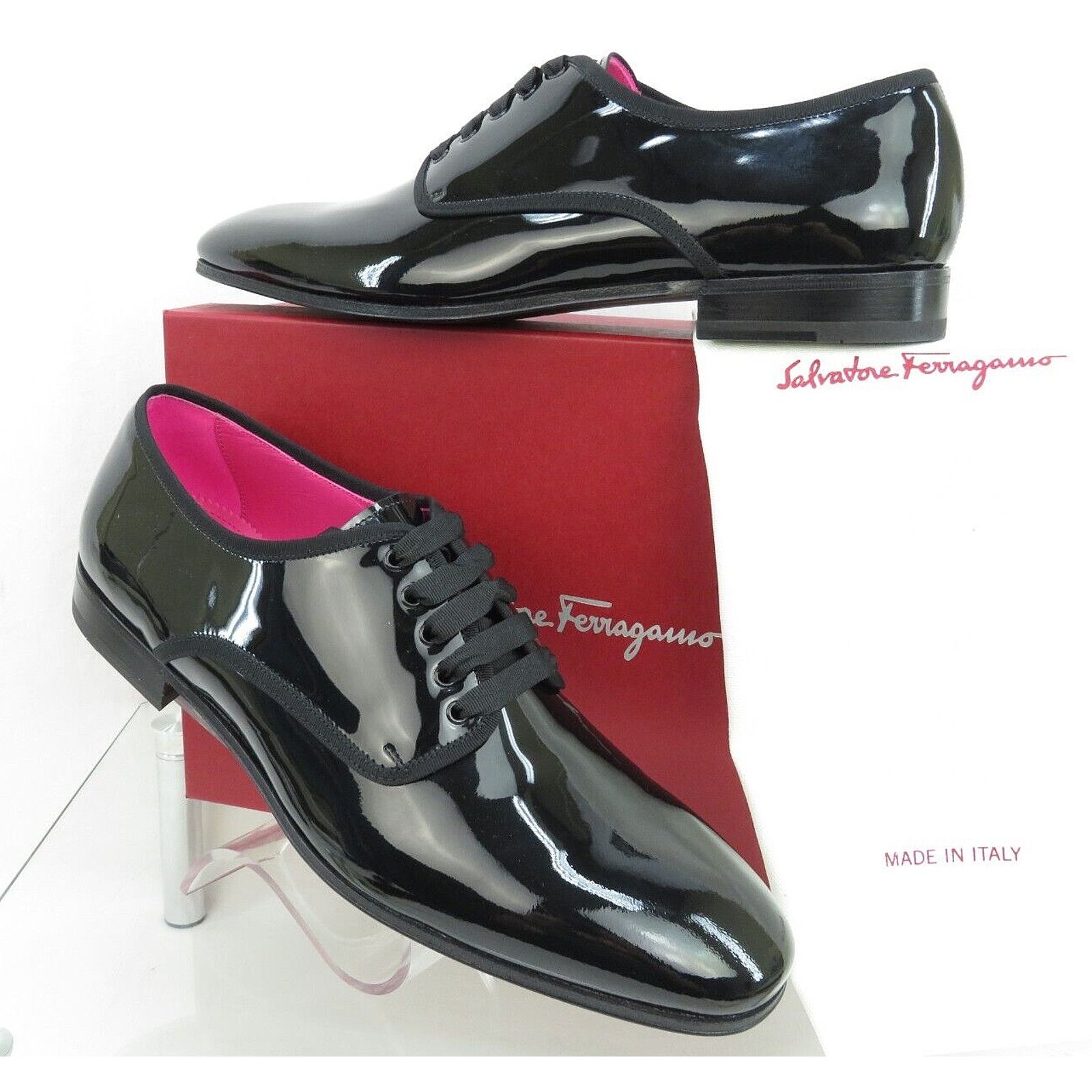 Salvatore Ferragamo FERRAGAMO MAGIC BLACK PATENT LEATHER DRESS DERBY OXFORD 10 E Size US 11 / EU 44 - 2 Thumbnail