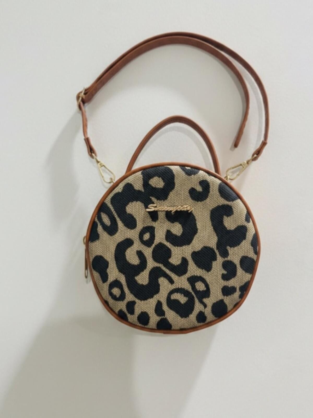 Other Round Leopard Print Mini Crossbody Bag with Brown Trim Size ONE SIZE - 1 Thumbnail