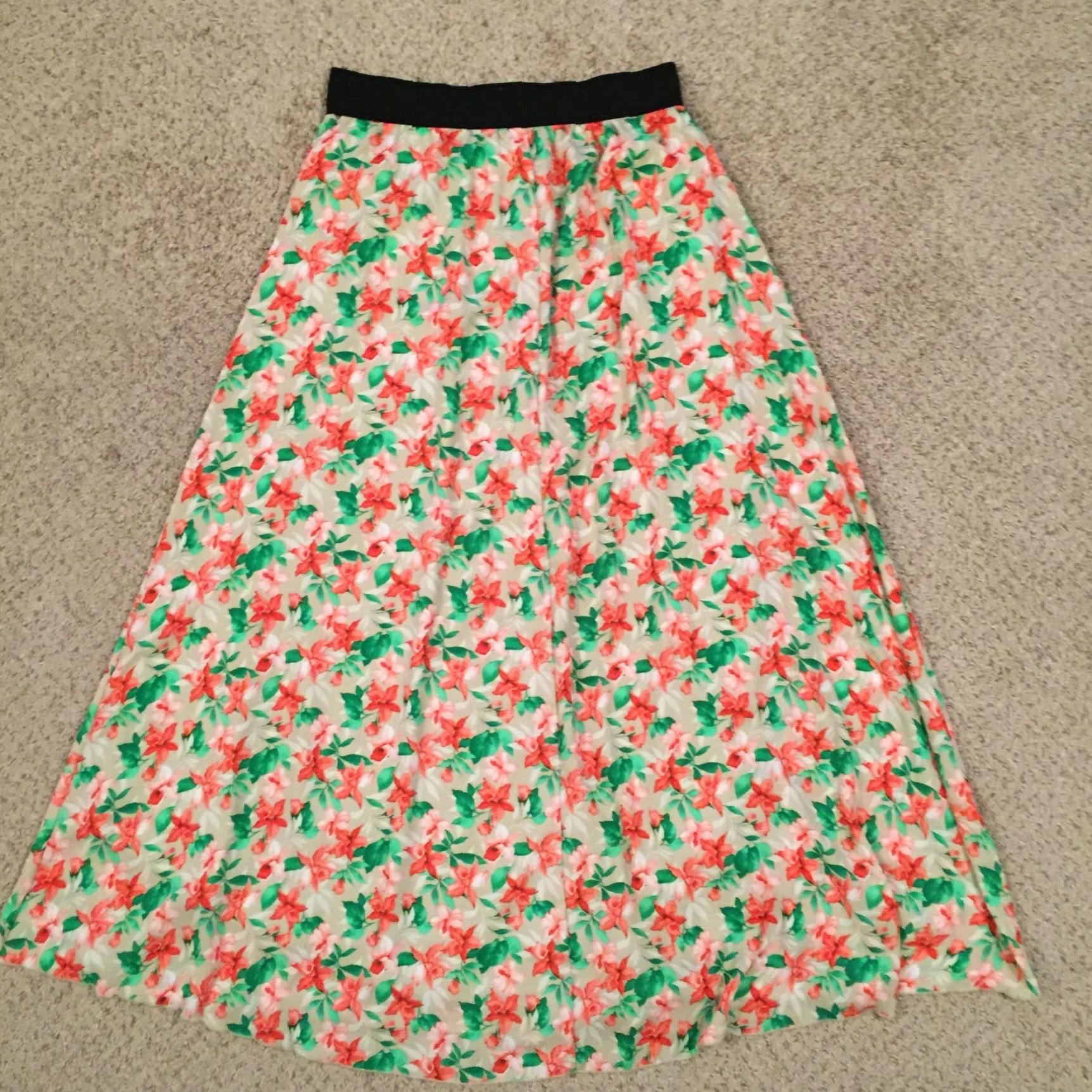Vintage LuLaRoe Maxi Skirt Medium Pink Floral Long Lined Pull On Size 32" / US 10 / IT 46 - 5 Thumbnail