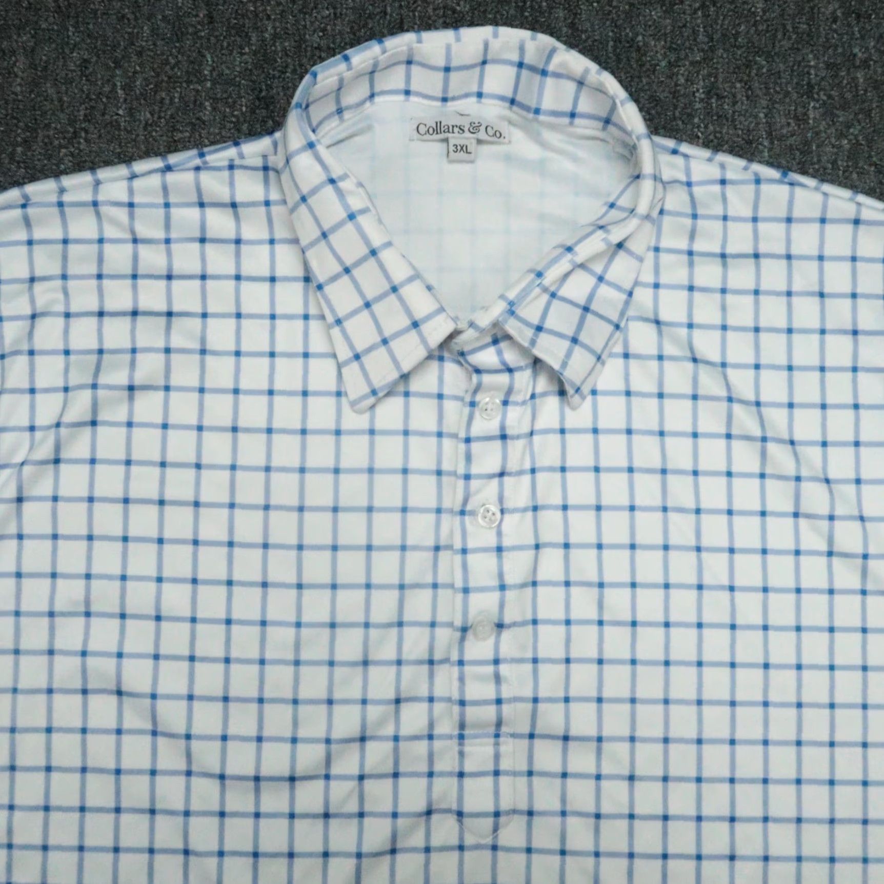Vintage Collars & Co Shirt Men 3XL White Blue Check Short Sleeve Performance Polo Size US XXL / EU 58 / 5 - 2 Thumbnail