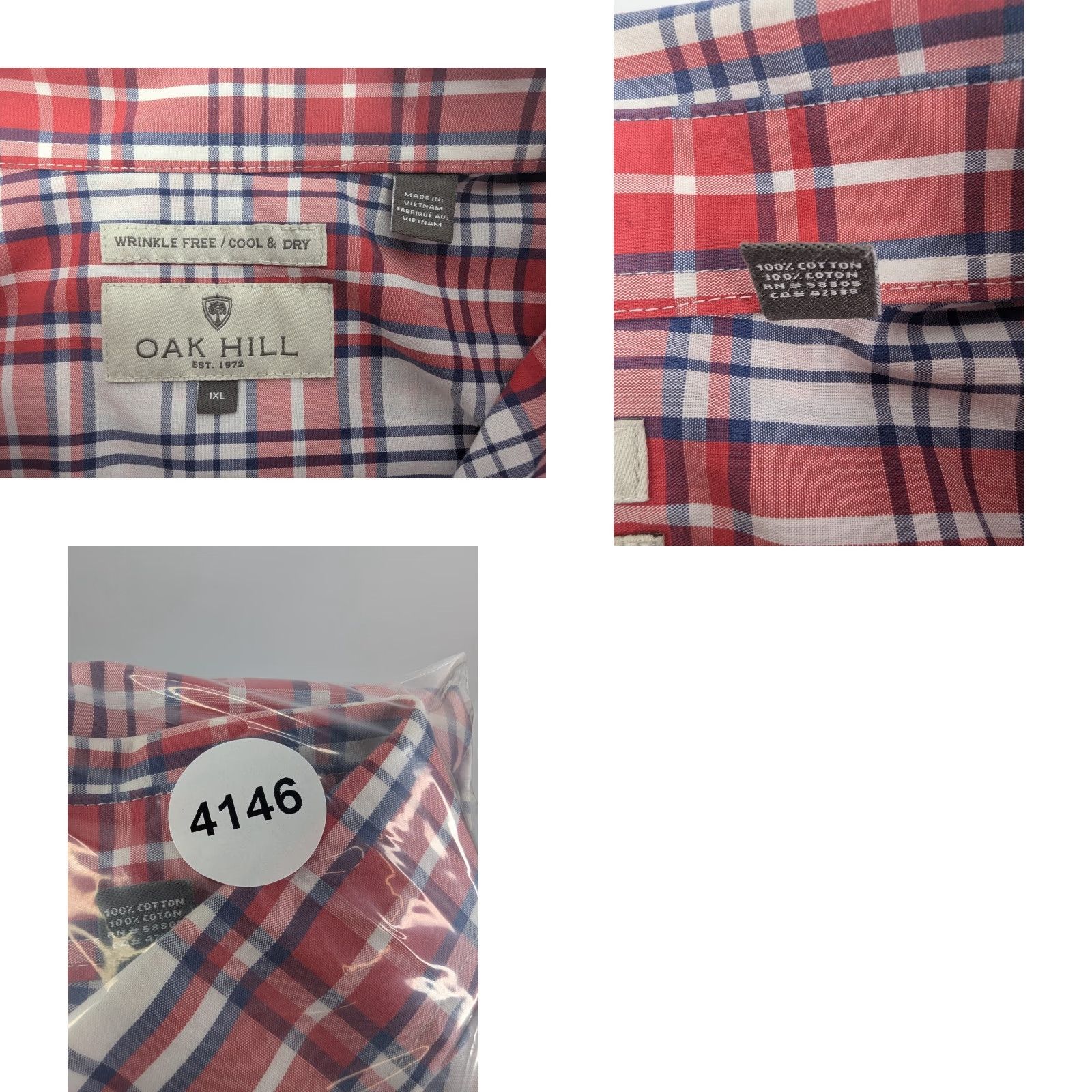 Vintage Oak Hill Button Up Shirt Red Plaid Short Sleeve 1XL Mens Cotton Classic Stretch DXl Big & Tall Button-Up Shirt Size US XL / EU 56 / 4 - 8 Thumbnail
