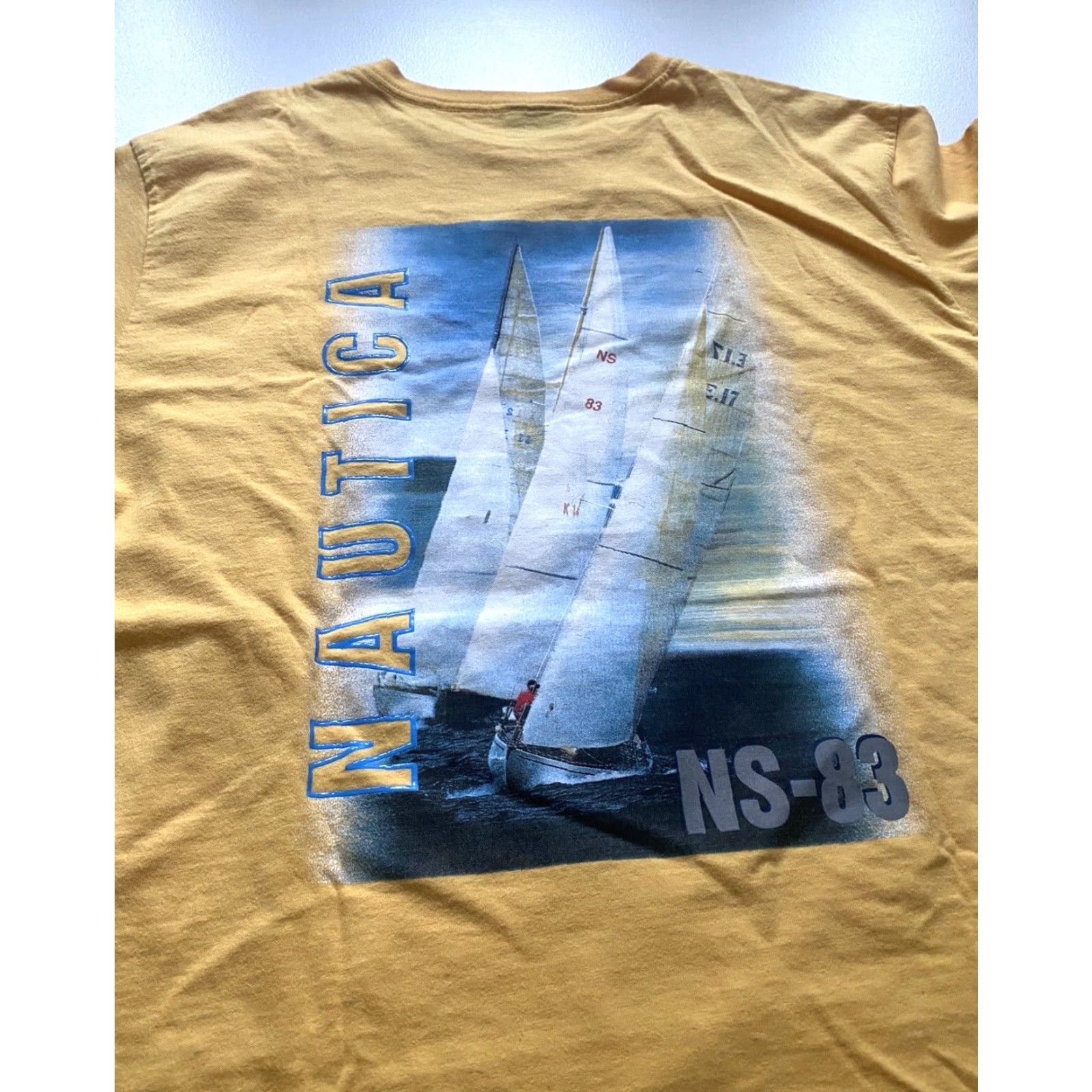 Nautica VINTAGE Nautica NS-83 T-shirt Men's Yellow 100% Cotton Double-Sided 1990s Canada Size L Size US L / EU 52-54 / 3 - 5 Thumbnail