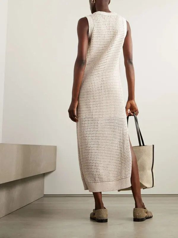 Brunello Cucinelli o1y0725 Maxi Dress in Beige Size L / US 10 / IT 46 - 3 Thumbnail