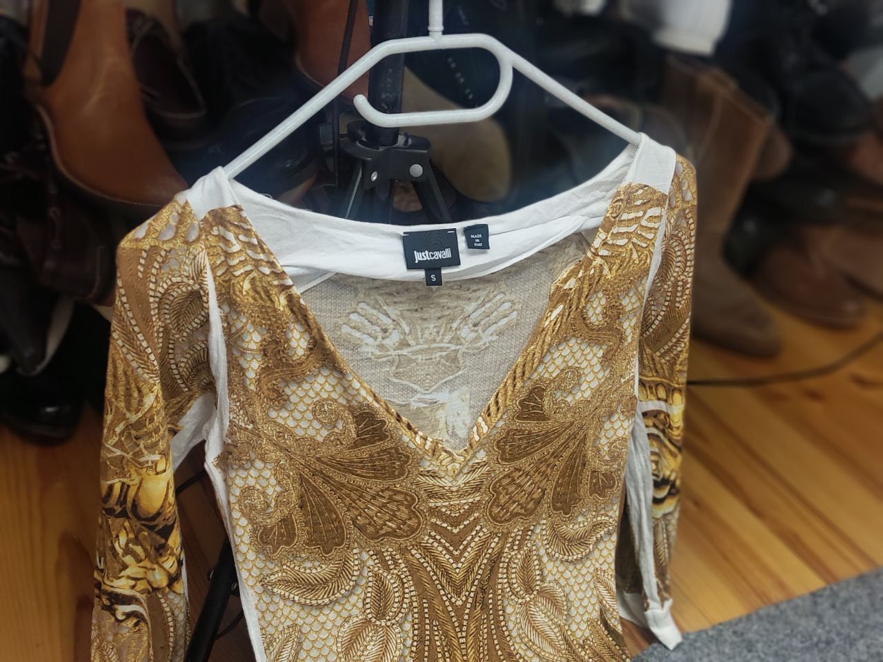 just cavalli gold dress Gold Baroque Sequin Plunge Dress – Maison-B-More Global Store main image 1