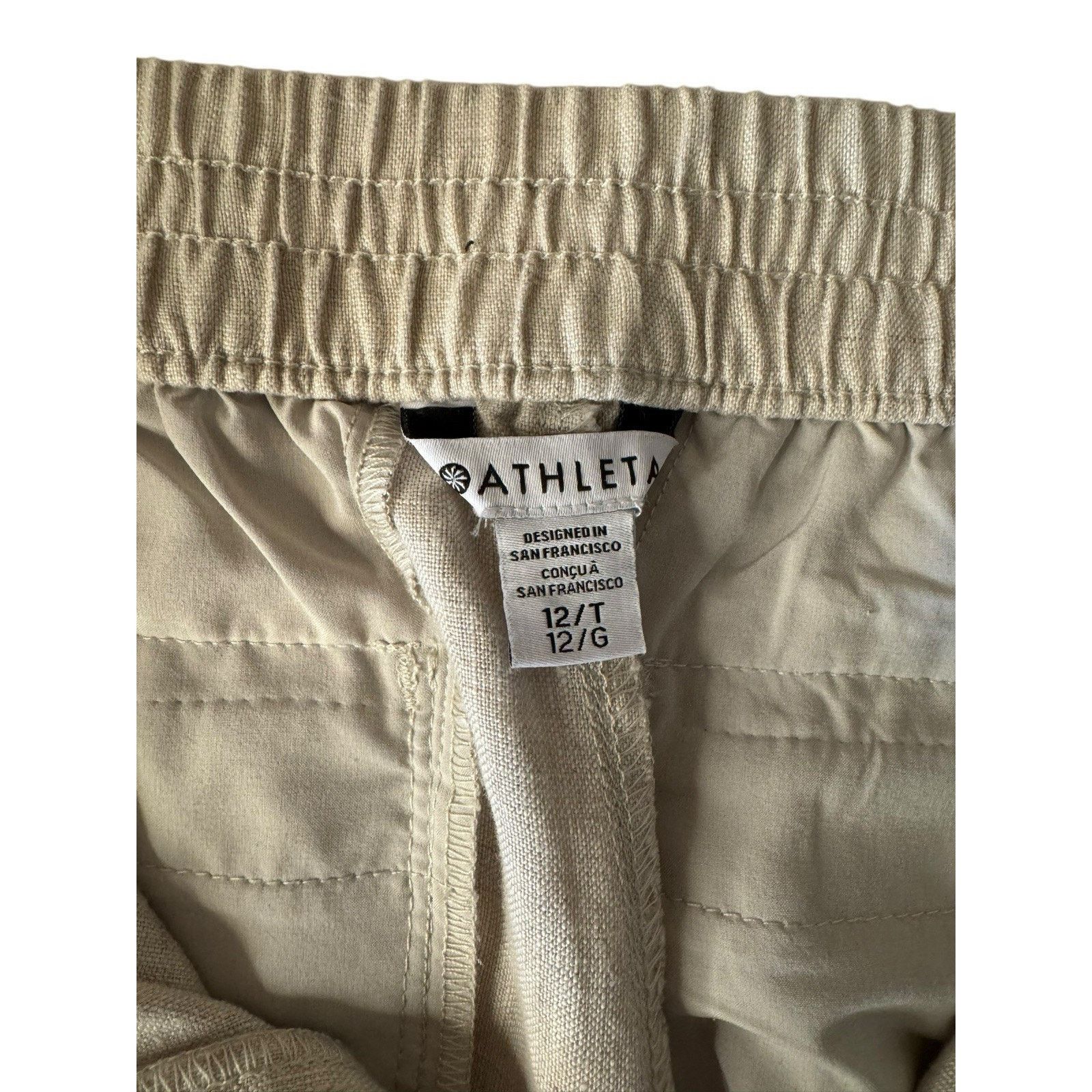 Athleta Athleta Voyager Pants Natural Beige 100% Linen Tapered Size 34" / US 12 / IT 48 - 5 Thumbnail