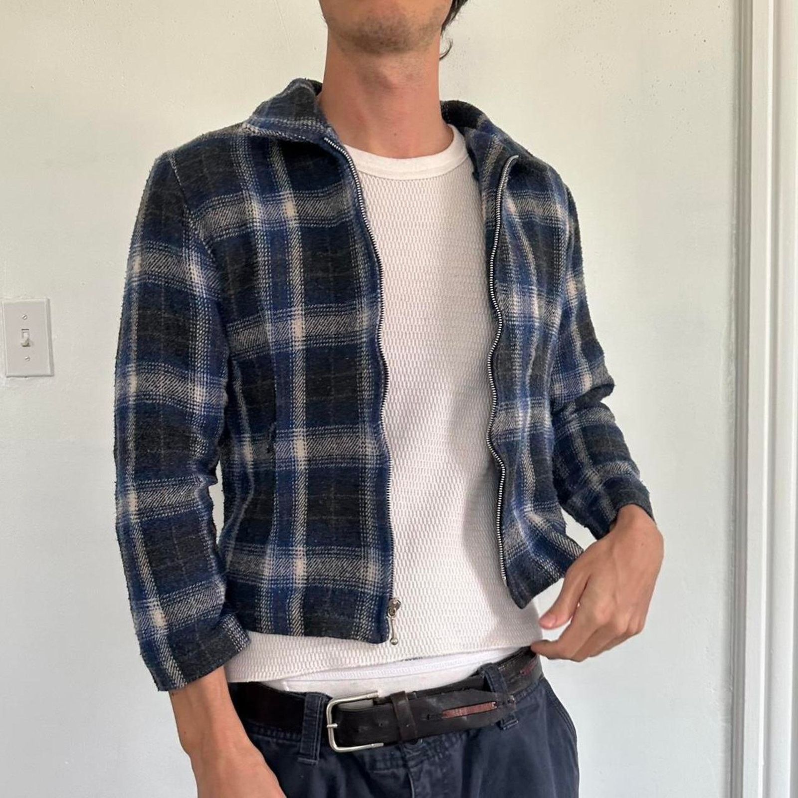 Vintage Vintage 70s 80s Retro Plaid Wool Zip Up Cropped Work Jacket Size M / US 6-8 / IT 42-44 - 1 Thumbnail
