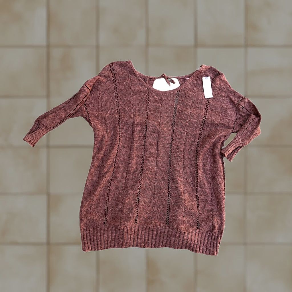 Anthropologie KNITTED & KNOTTED Anthropologie Linen Blend Sweater Women's Medium Open Back Cardigan Purple Taupe 3/4 Sleeve Mens Womens Girls Boys Size M / US 6-8 / IT 42-44 - 1 Thumbnail