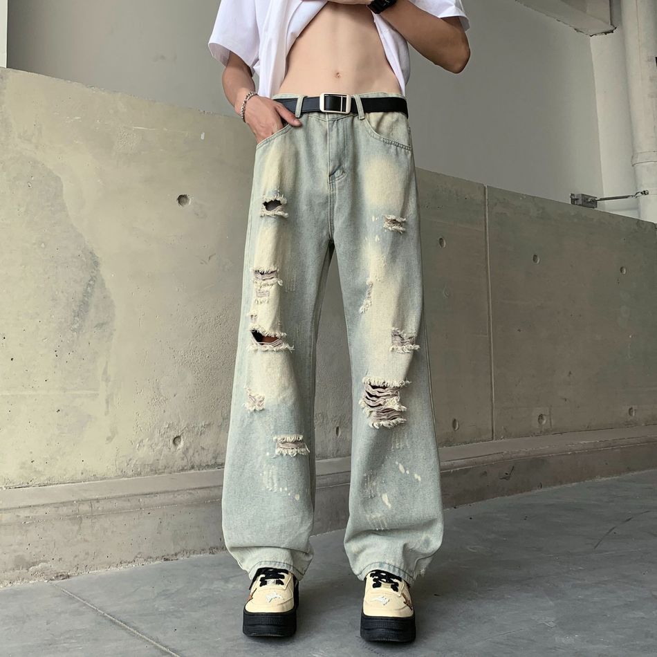 Japanese Brand Retro hip-hop straight leg fringed ripped jeans Size US 32 / EU 48 - 6 Thumbnail
