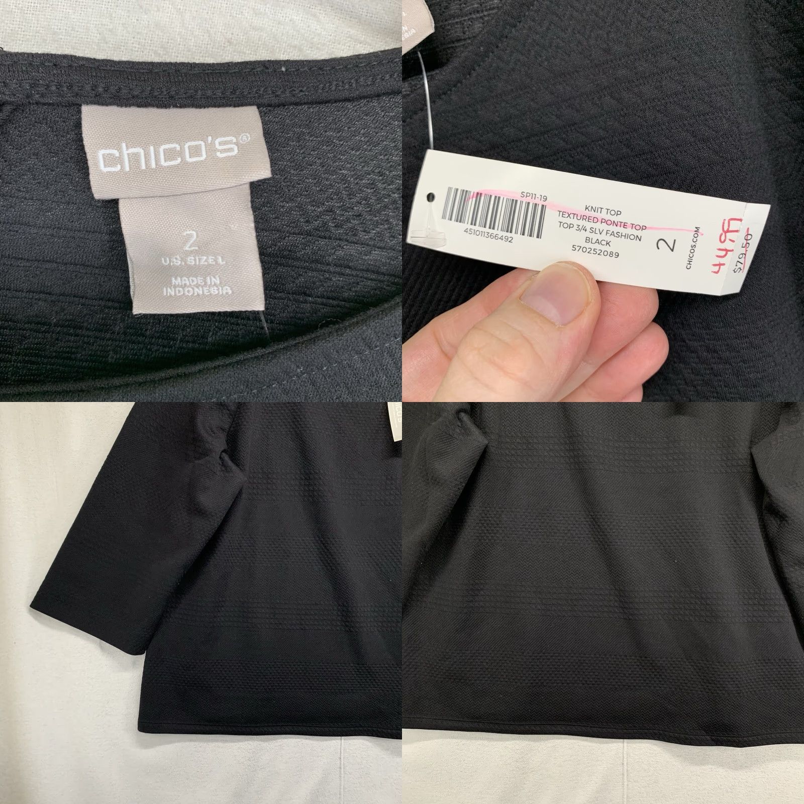 Vintage Chico's Blouse Shirt Black Geometric Pattern Thick Knit Back Zip 3/4 Sleeve Regular Women Size 2 Knit Polyester Rayon Spandex Zipper Size XS / US 0-2 / IT 36-38 - 8 Thumbnail