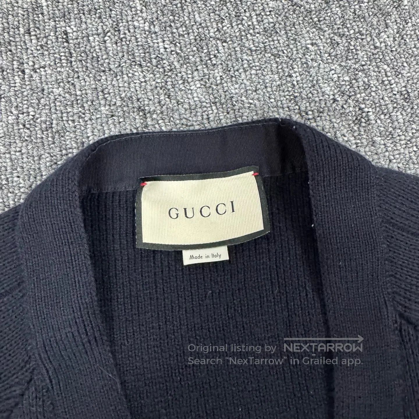 Gucci Guicci Red and green striped suede pocket; wool cardigan| Size XS / US 0-2 / IT 36-38 - 5 Thumbnail