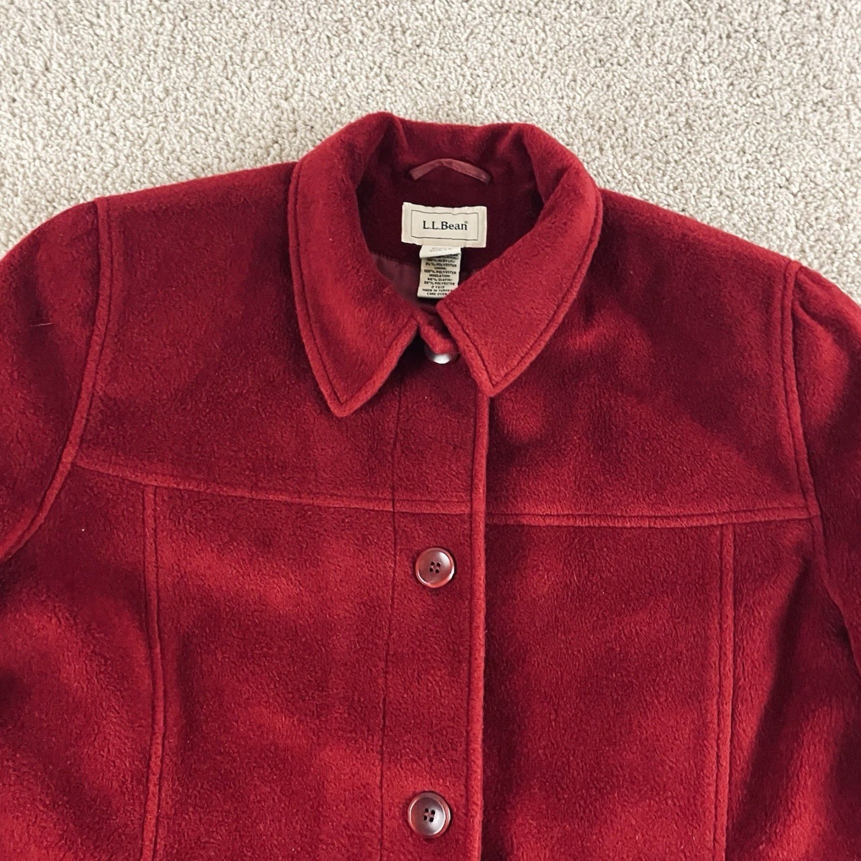 Vintage L.L. Bean Coat Women’s Large Wool Blend Button Cozy Fleece Chore Barn R1 Jacket/Coat Mid-Length Long Sleeve Red Size L / US 10 / IT 46 - 5 Thumbnail