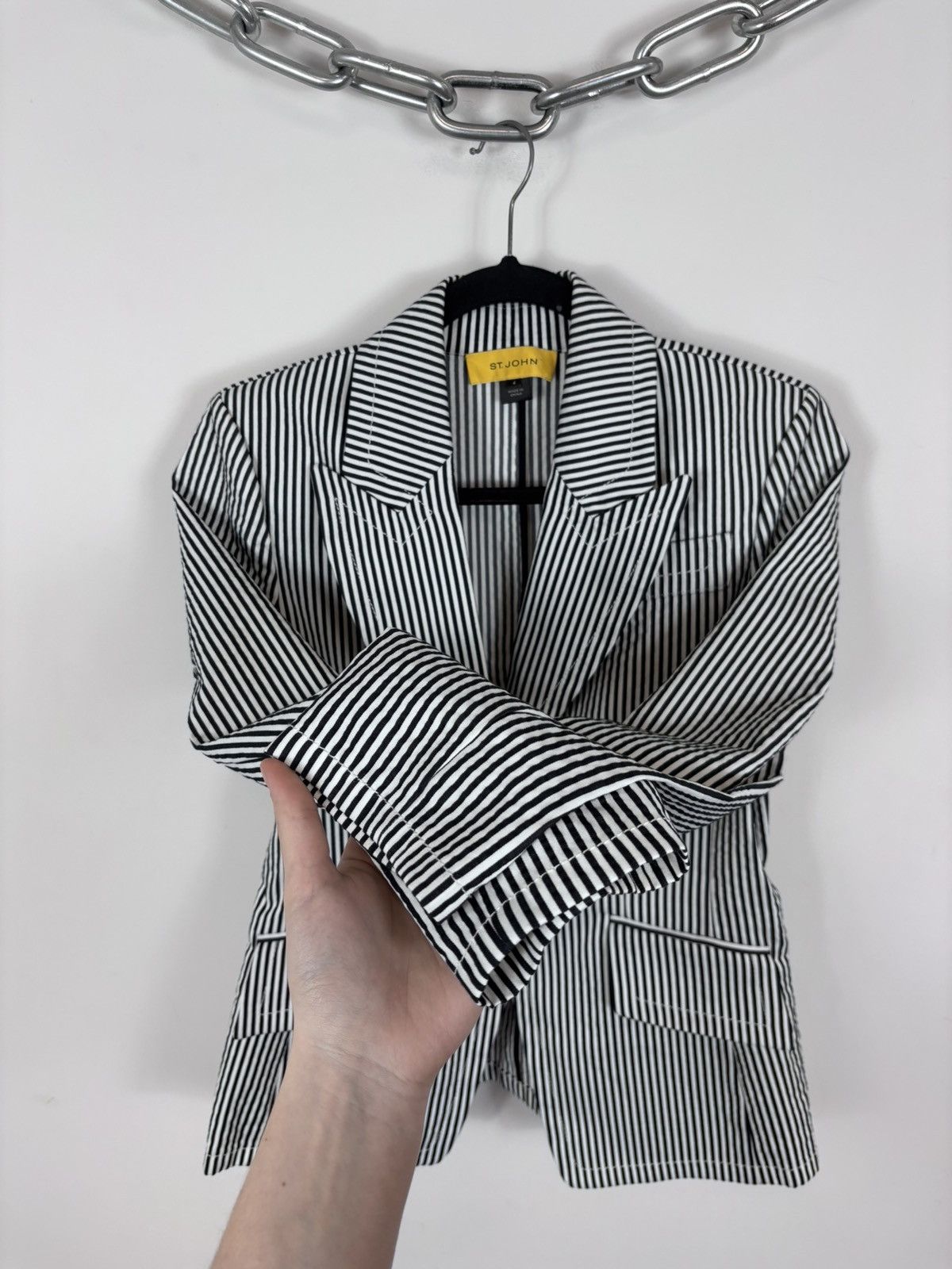 St. John St. John Women’s White/Black Striped Blazer Jacket Size S / US 4 / IT 40 - 9 Thumbnail