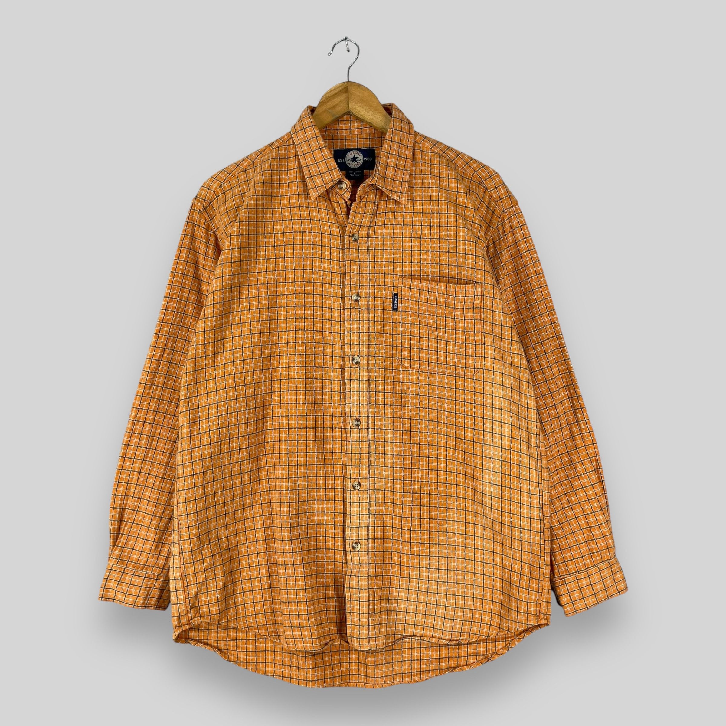 Converse Vintage 1990s CONVERSE Plaid Checkered Orange Flannel Shirt Size US M / EU 48-50 / 2 - 1 Thumbnail