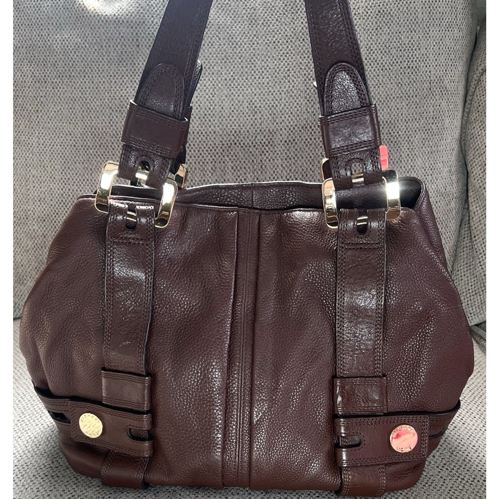 Michael Kors VINTAGE Michael Kors Harness Grab Bag Dark Brown Mocha Pebble Leather Size ONE SIZE - 2 Thumbnail
