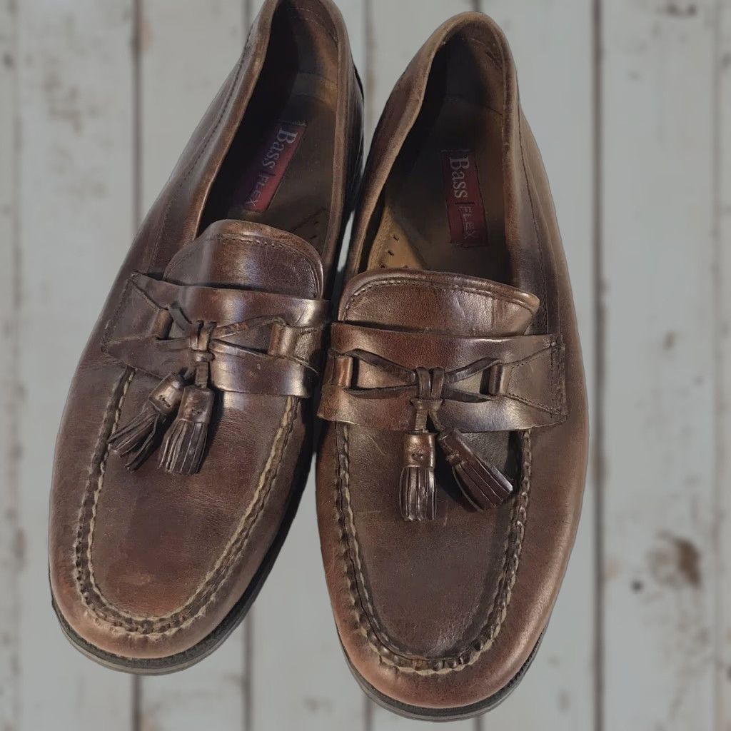 Vintage VINTAGE Bass Flex Adams Leather Loafers Men’s Size 11.5M Brown Casual Dress Shoes Tasseled Slip On Size US 11.5 / EU 44-45 - 1 Thumbnail