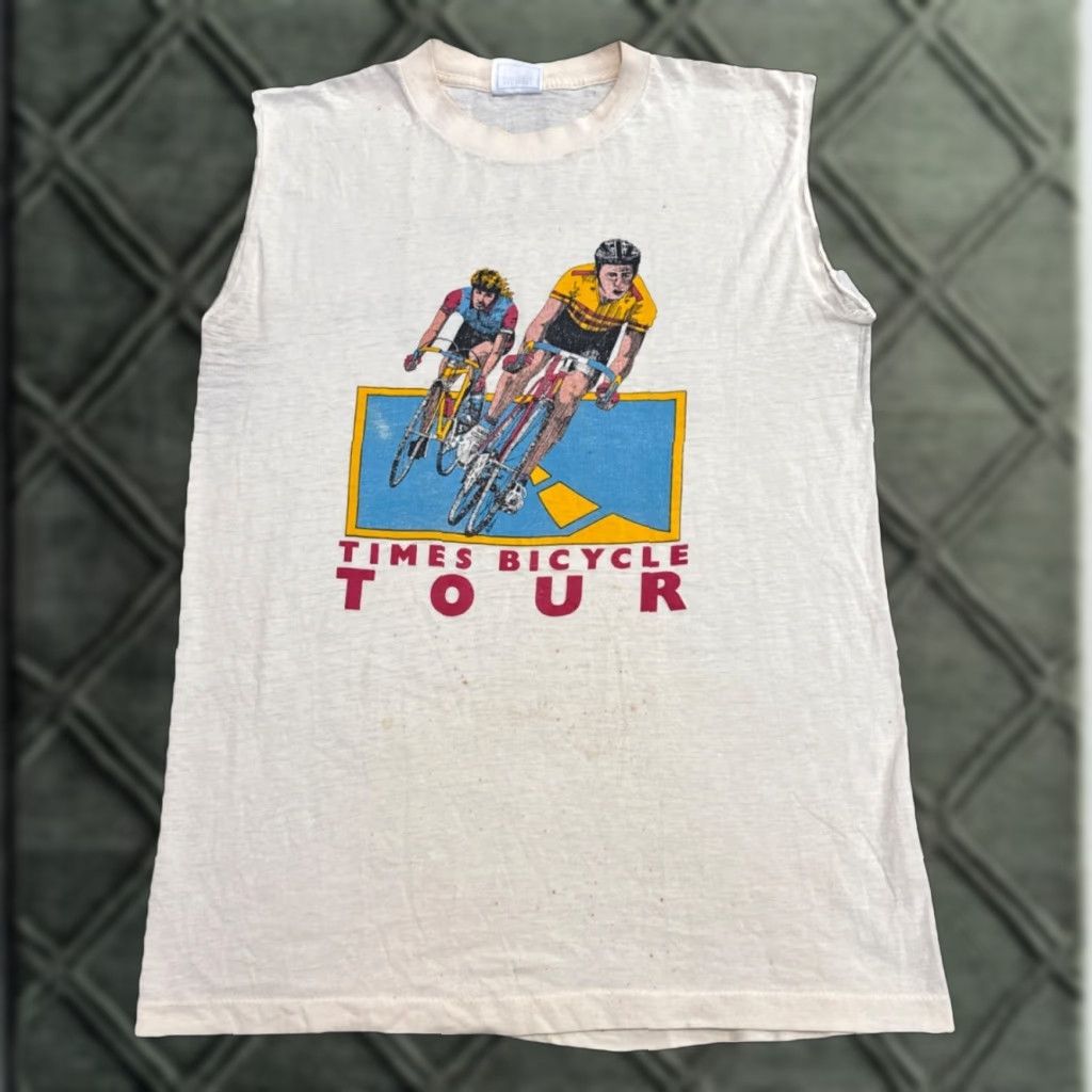 Vintage VINTAGE 1987 Tampa Bay Times Bicycle Tour Race Tank Top T-shirt Large 80s White Mens Tshirt Size US L / EU 52-54 / 3 - 1 Thumbnail