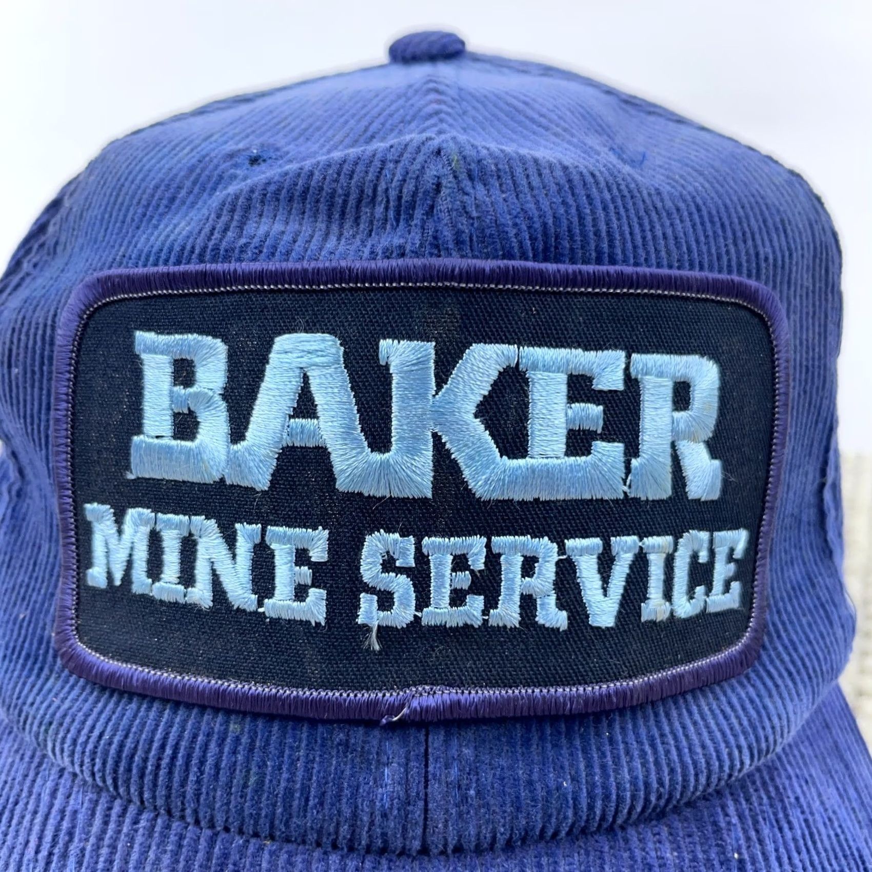 Vintage VINTAGE Baker Mine Service Trucker Hat Cap Blue Corduroy Coal Mining SnapBack Yupoong Men 80s 90s Size ONE SIZE - 2 Thumbnail