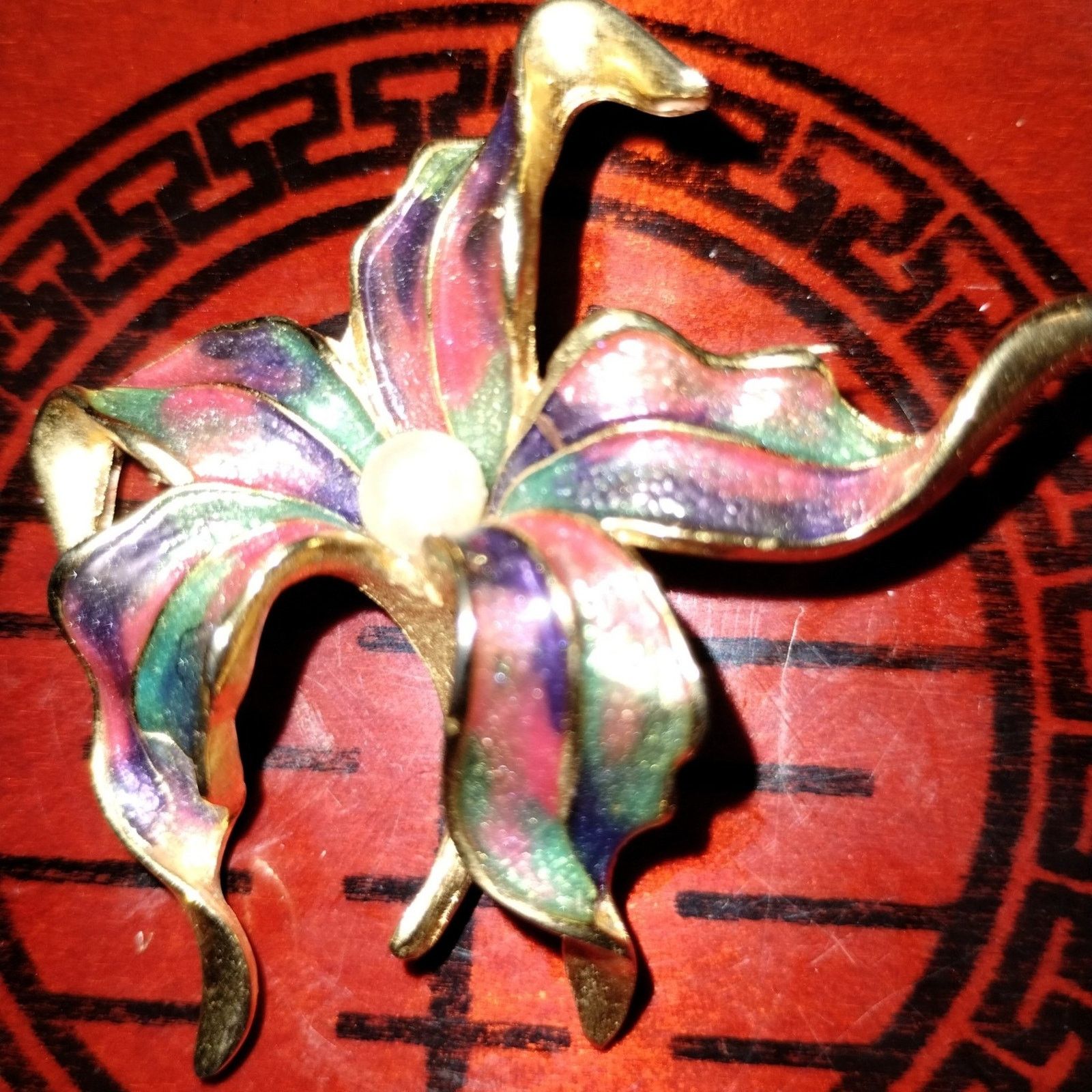 Vintage Beautiful enameled signed brooch~can't make out signature Size ONE SIZE - 1 Thumbnail