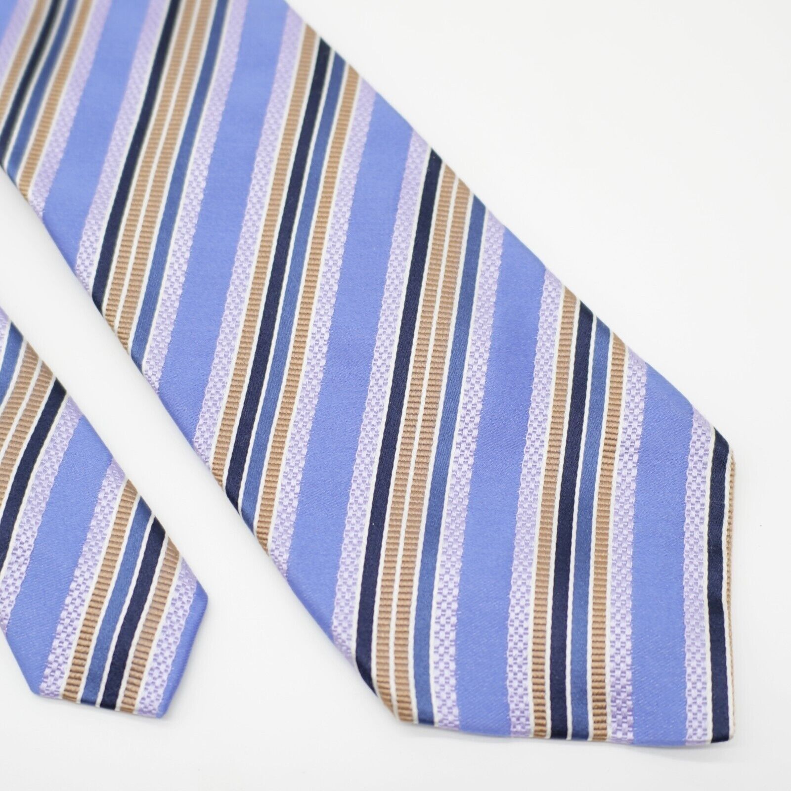 XMI Platinum XMI Platinum Blue Tan Purple Striped Woven Wide Silk Tie Size ONE SIZE - 1 Thumbnail