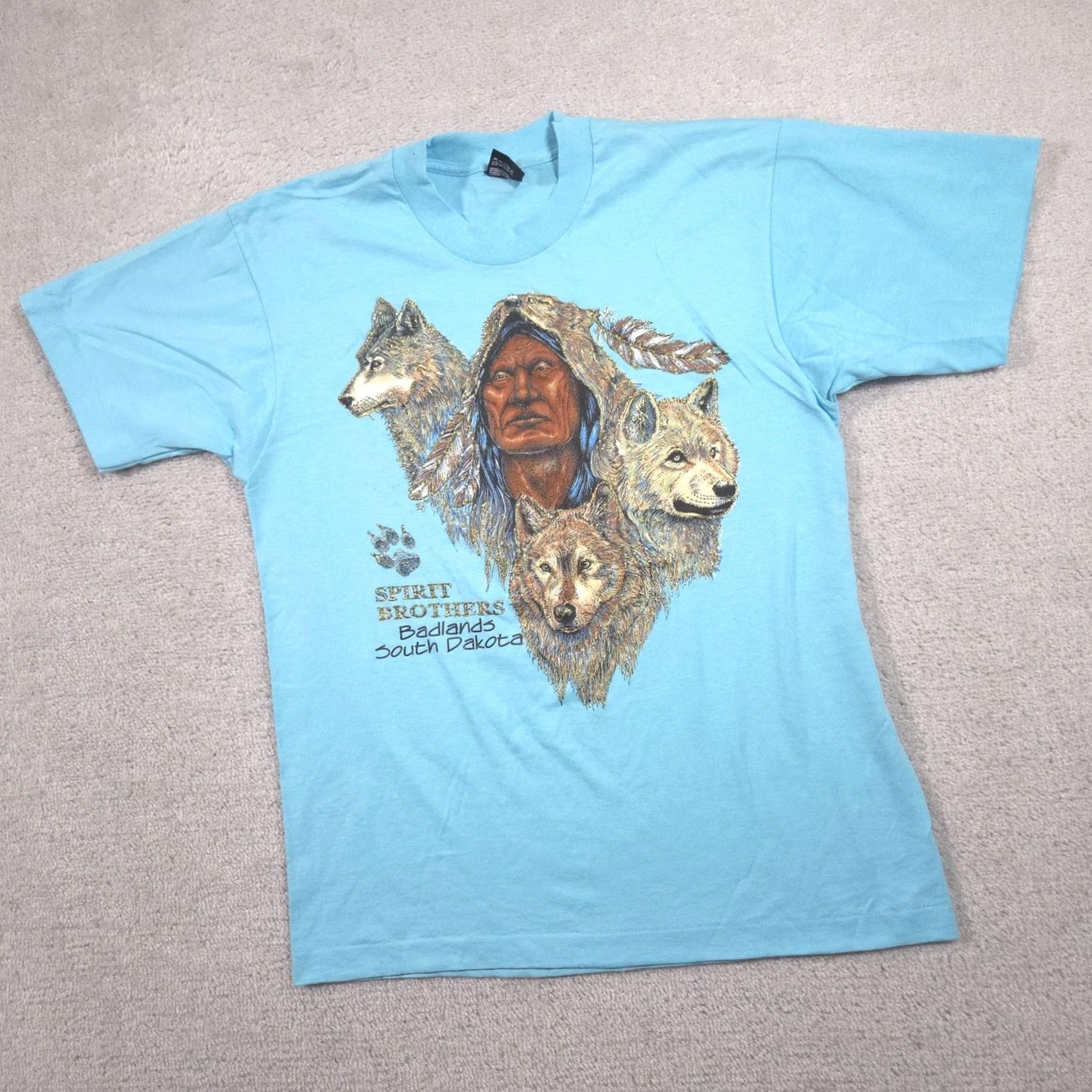 Vintage VINTAGE Screen Stars Best Shirt Mens L Blue Spirit Brothers Wolf Tee 90s Size US L / EU 52-54 / 3 - 2 Thumbnail