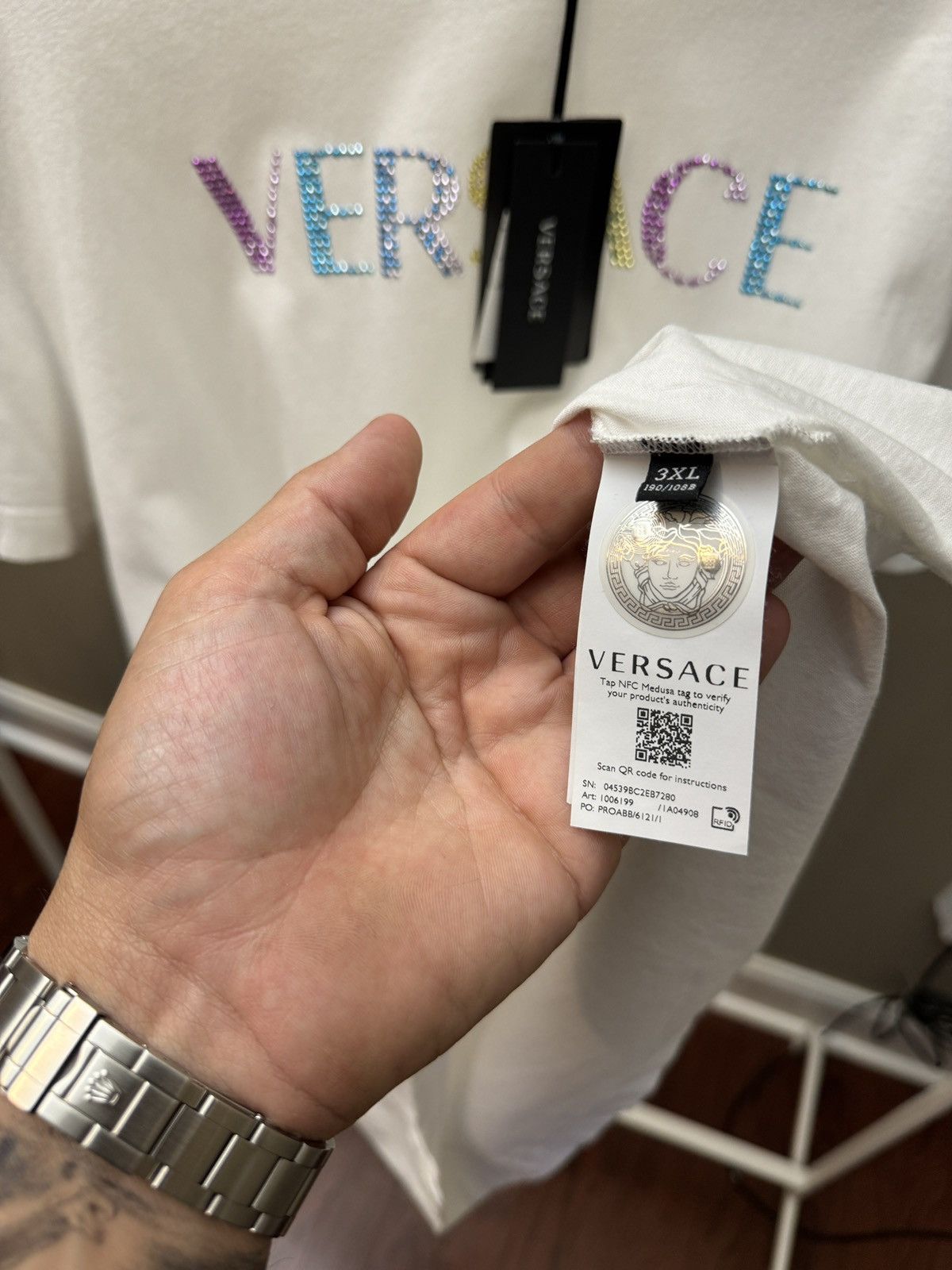 Versace Versace multicolor crystal embellished T Shirt Size US XL / EU 56 / 4 - 4 Thumbnail