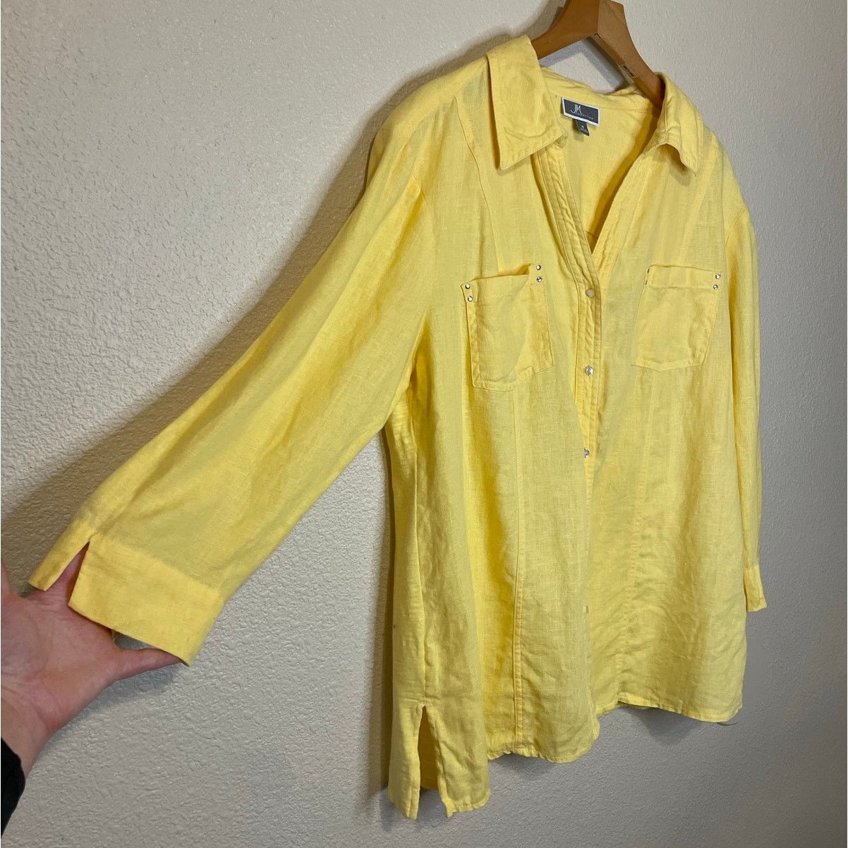 Other JM Collection Linen Cotton Yellow Button Up Top 14 Size XL / US 12-14 / IT 48-50 - 2 Thumbnail