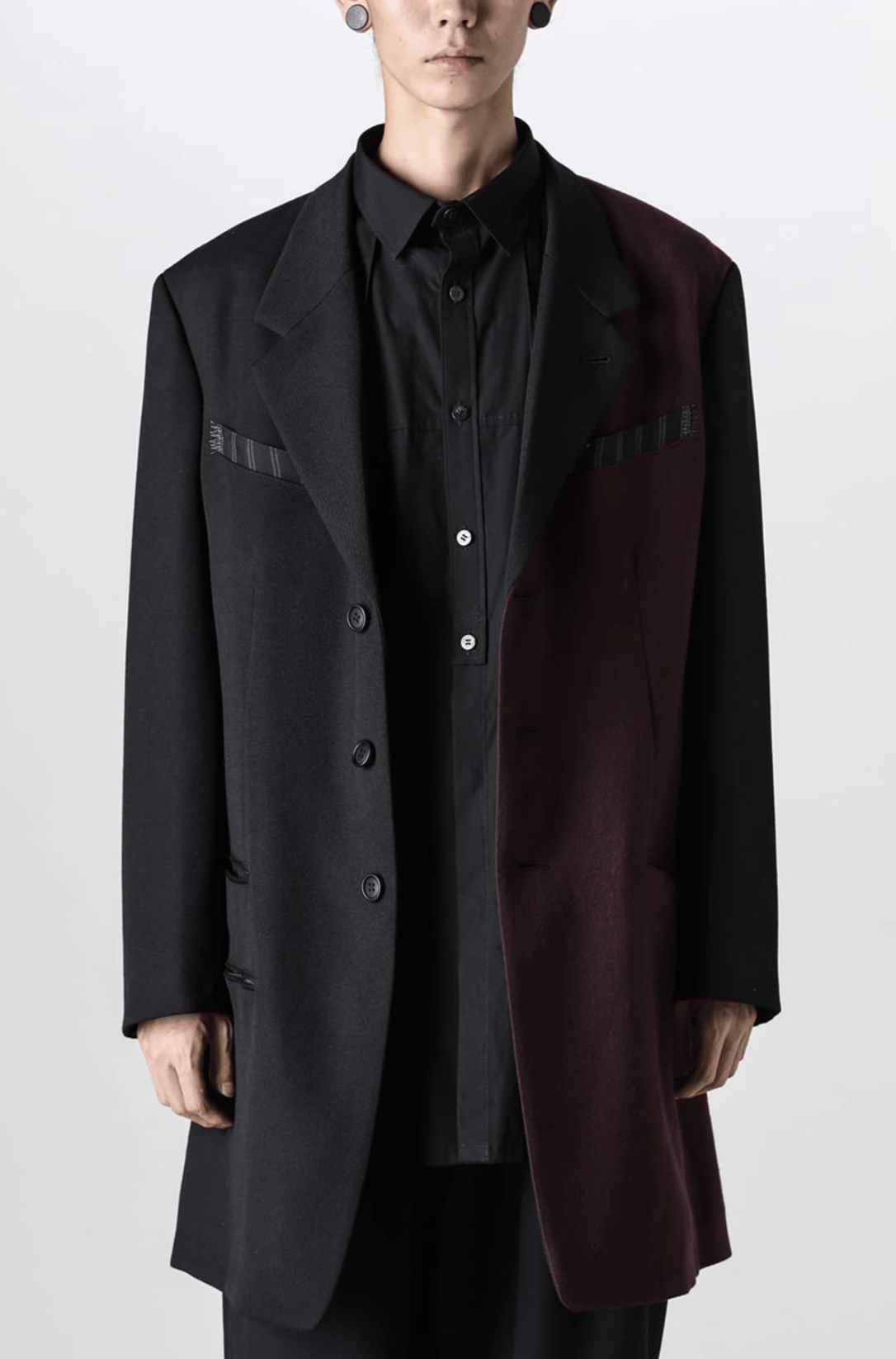image of Yohji Yamamoto Pour Homme -Combination Zigzag Stitch Jacket in Black, Men's (Size Small)