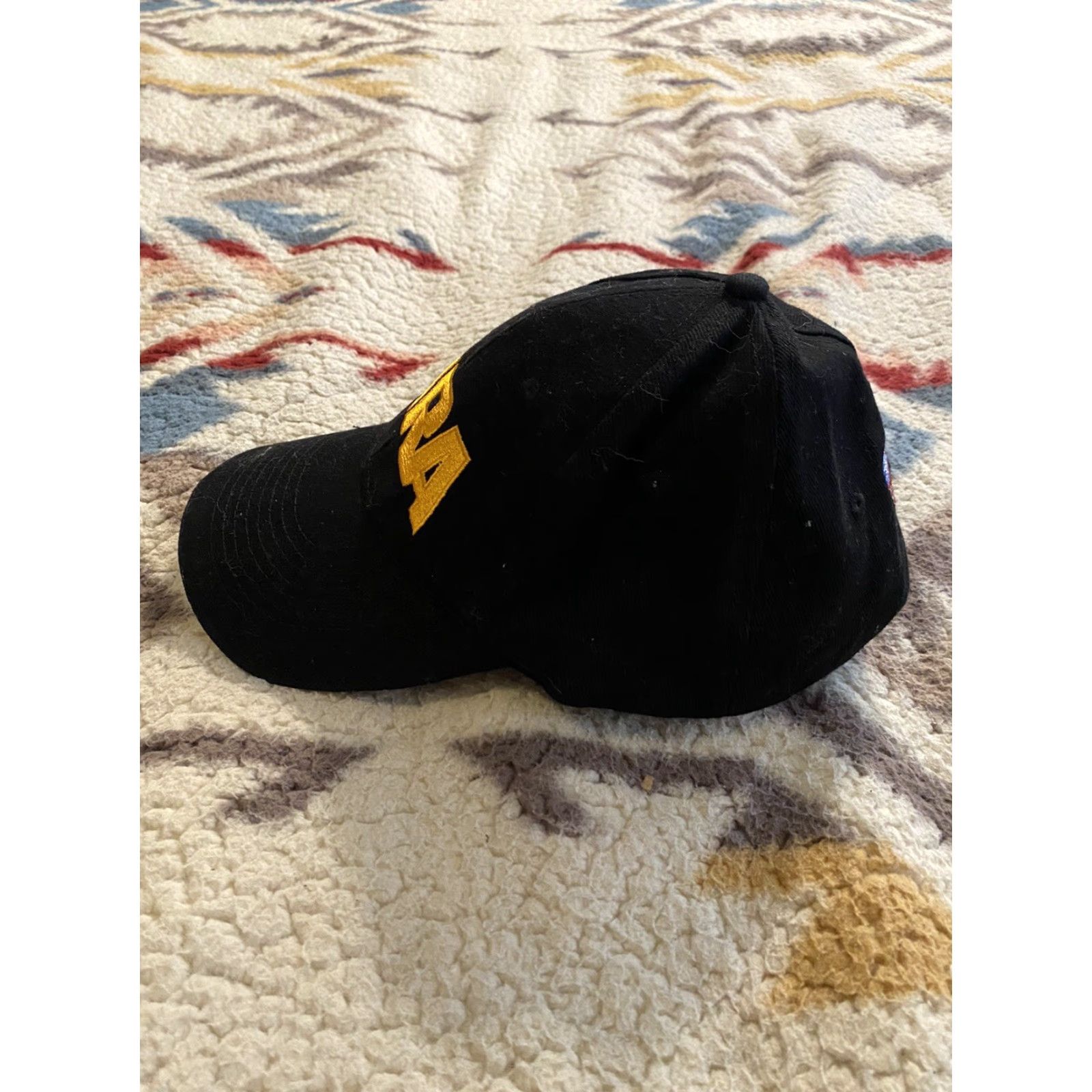Logo 7 NRA Black Adjustable Hat Cap Yellow Embroidered Logo US Flag Hook & Loop Strap Baseball Cap Men One Size Black Mens US Flag Embroidered Logo Size ONE SIZE - 2 Thumbnail