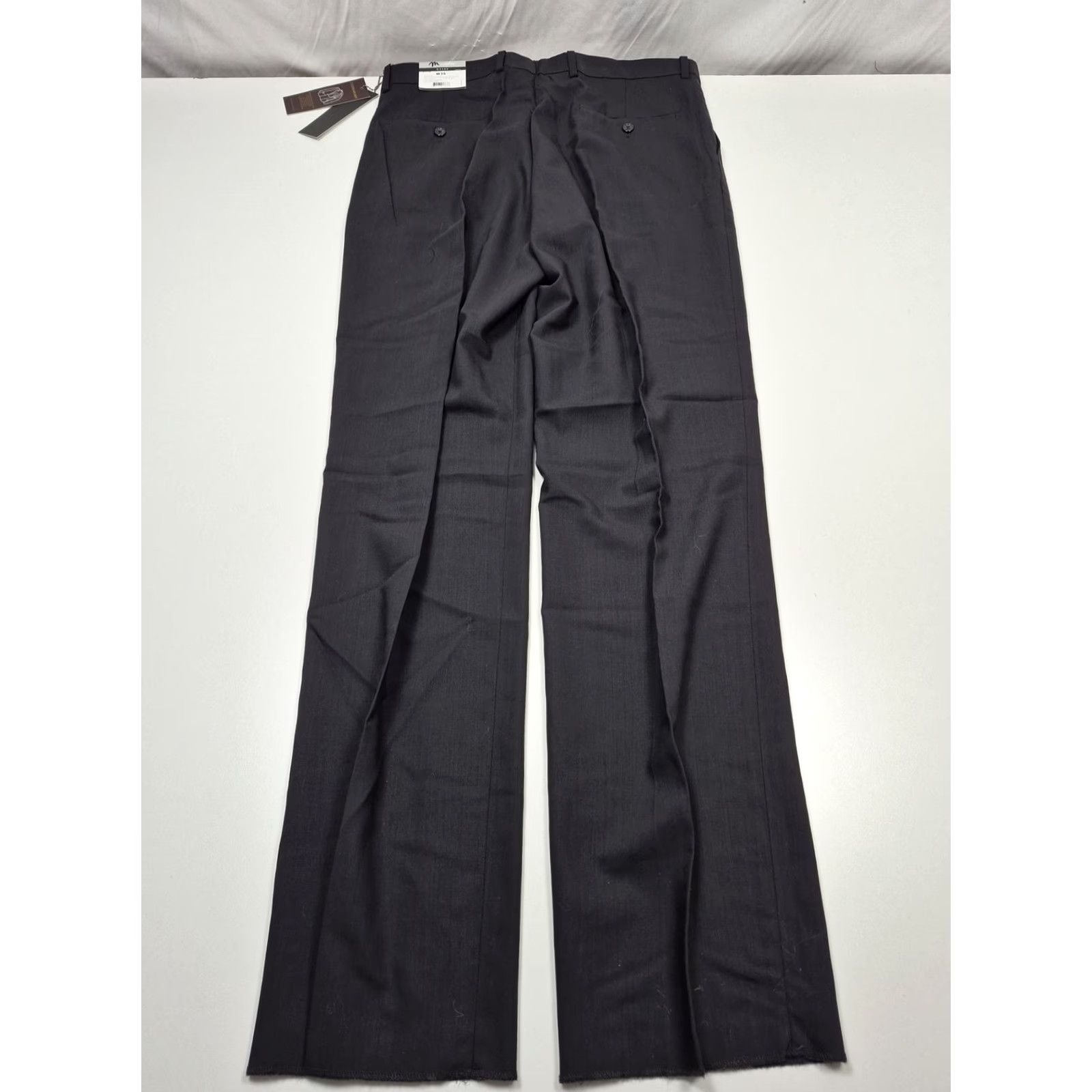 Vintage Montefino Mondo Wool Pants Mens 36 Black Super 120's Flat Front Unhemmed NWT Suit Pants 36W Regular Straight Size 36R - 7 Thumbnail