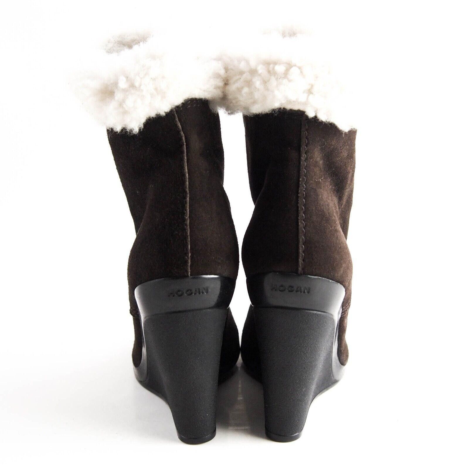 Hogan Hogan Wedge Ankle Boots Brown Suede Fur Trim US 7 EU 37 Size US 7 / IT 37 - 5 Thumbnail