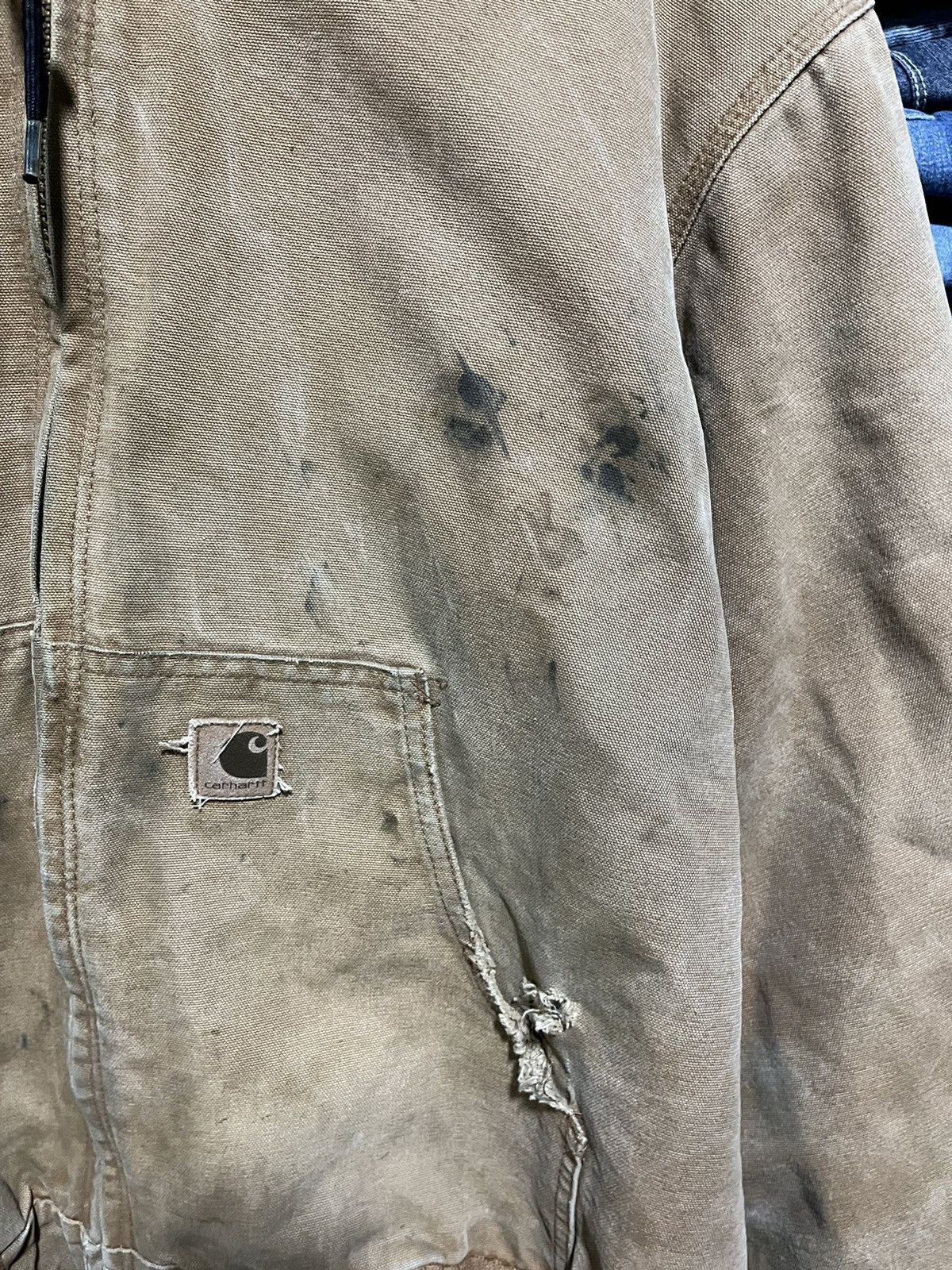 Carhartt × Vintage Crazy Vintage Thrashed Carhartt Hooded Jacket Faded Workwear Size US XL / EU 56 / 4 - 5 Thumbnail
