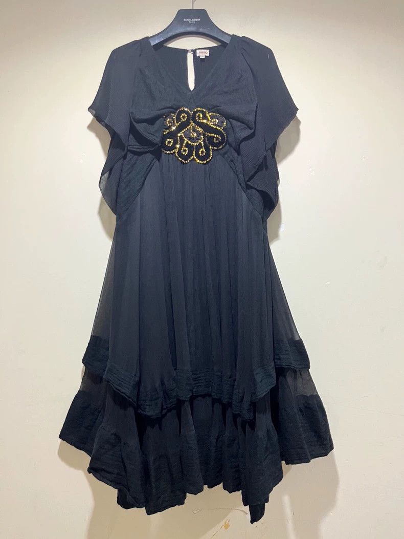 Kenzo Silk Wool Black Maxi Dress