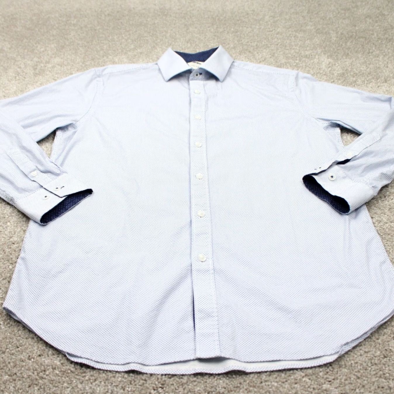 Vintage Construct Dress Shirt Men 16 Slim Fit Blue Long Sleeve Cotton Stretch Size US L / EU 52-54 / 3 - 3 Thumbnail