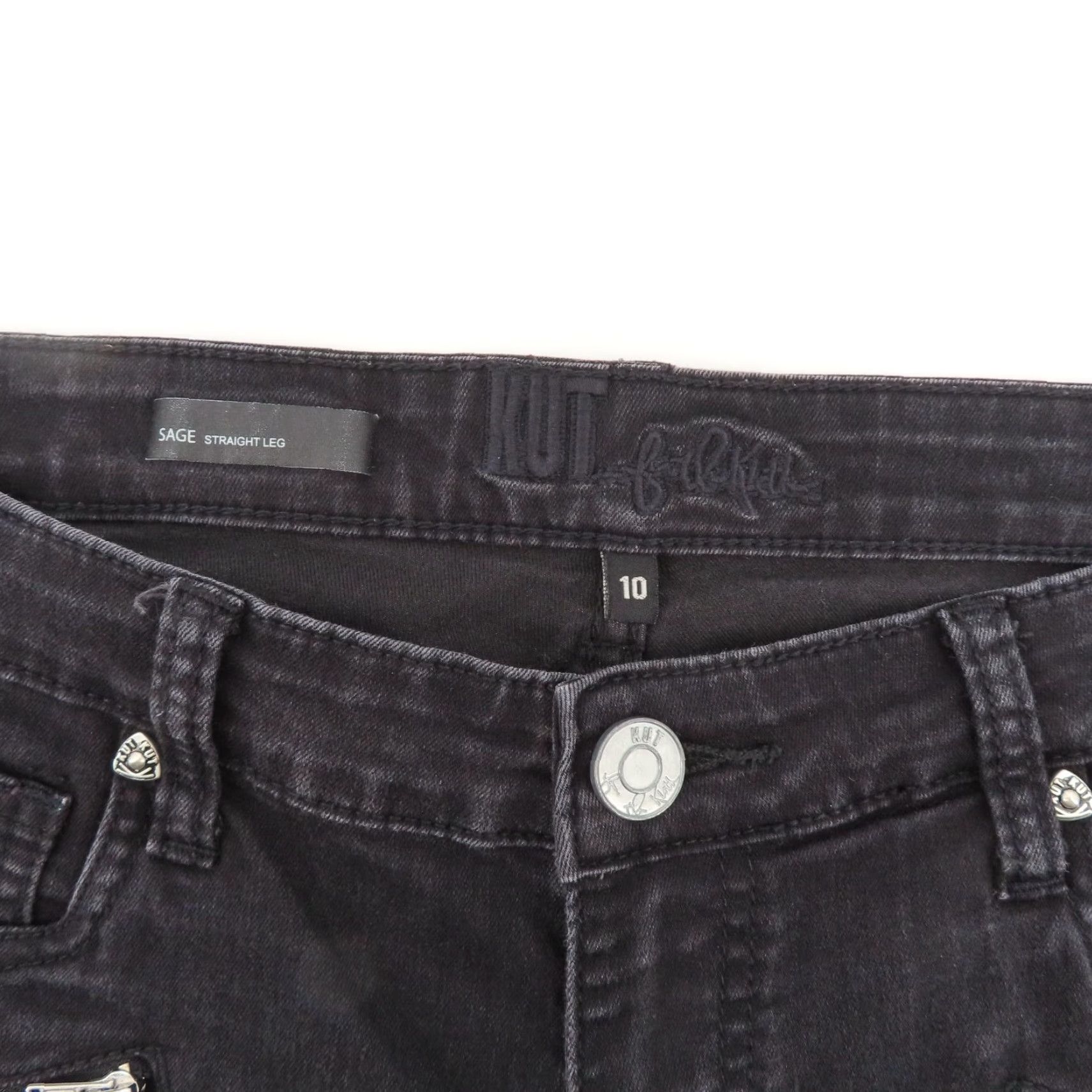 Vintage Kut from the Kloth Women Jeans 10 Sage Straight Leg Zipper Pocket Black Denim Slacks Size 32" / US 10 / IT 46 - 6 Thumbnail