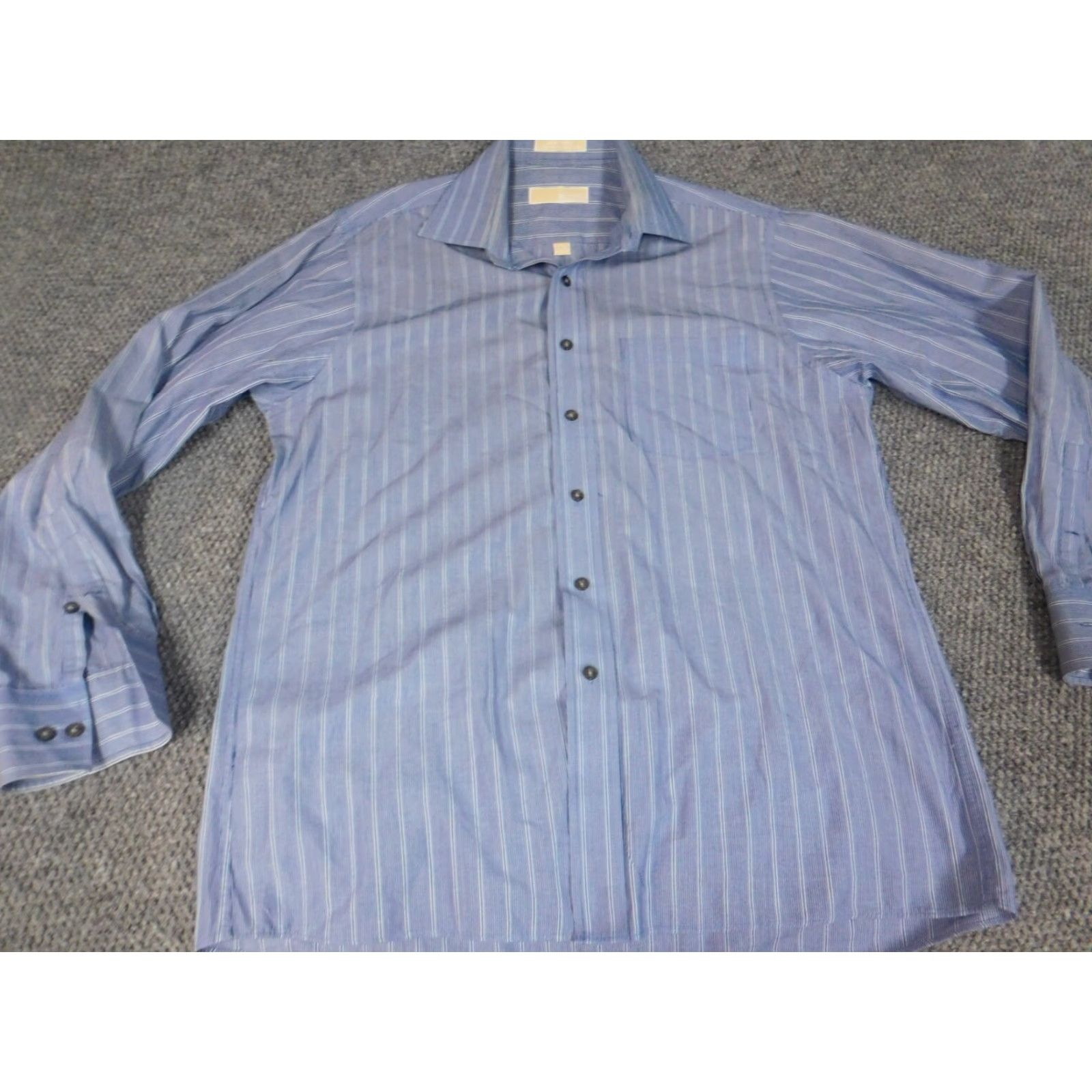 Michael Kors Michael Kors Mens Shirt Medium Blue Striped Button-Down Knit Cotton Polyester Button Up Long Sleeve Collared Size US M / EU 48-50 / 2 - 3 Thumbnail