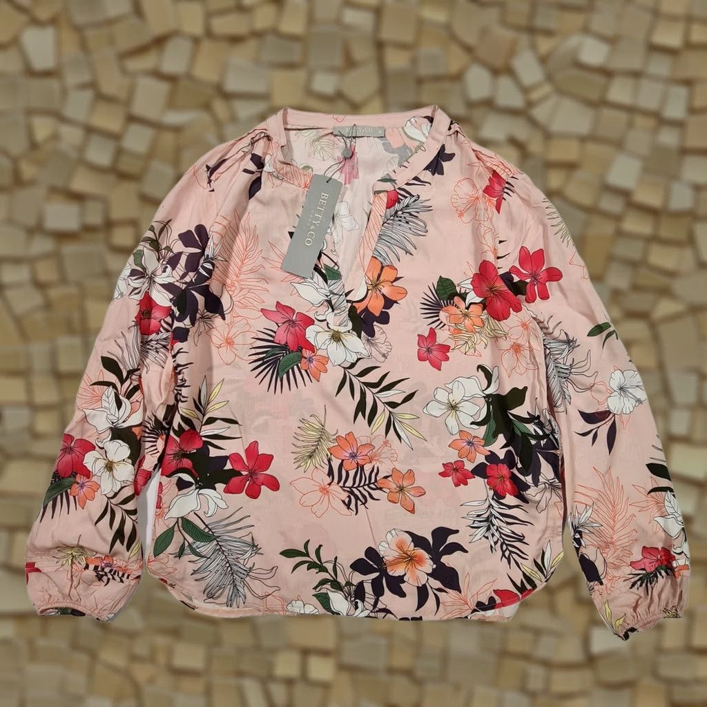 CO Betty & CO Womens Blouse Pink 12 UK Floral Long Sleeves Henley Pullover Casual Travel Ladies Top Size XL / US 12-14 / IT 48-50 - 1 Thumbnail