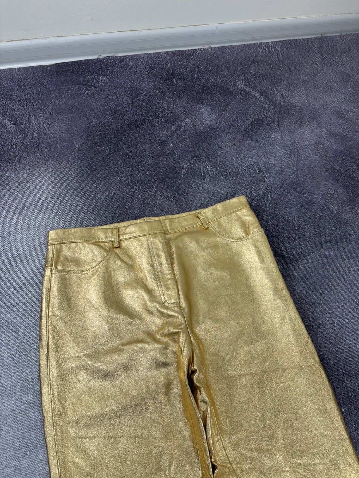 Sandro Sandro Paris NWT Women’s Metallic Gold Lamb Leather Pants Size 30" / US 8 / IT 44 - 5 Thumbnail
