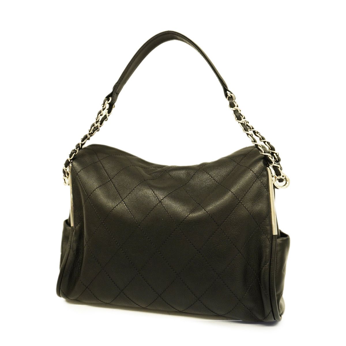 image of Chanel Shoulder Bag Matelasse Lambskin Black Silver, Women's