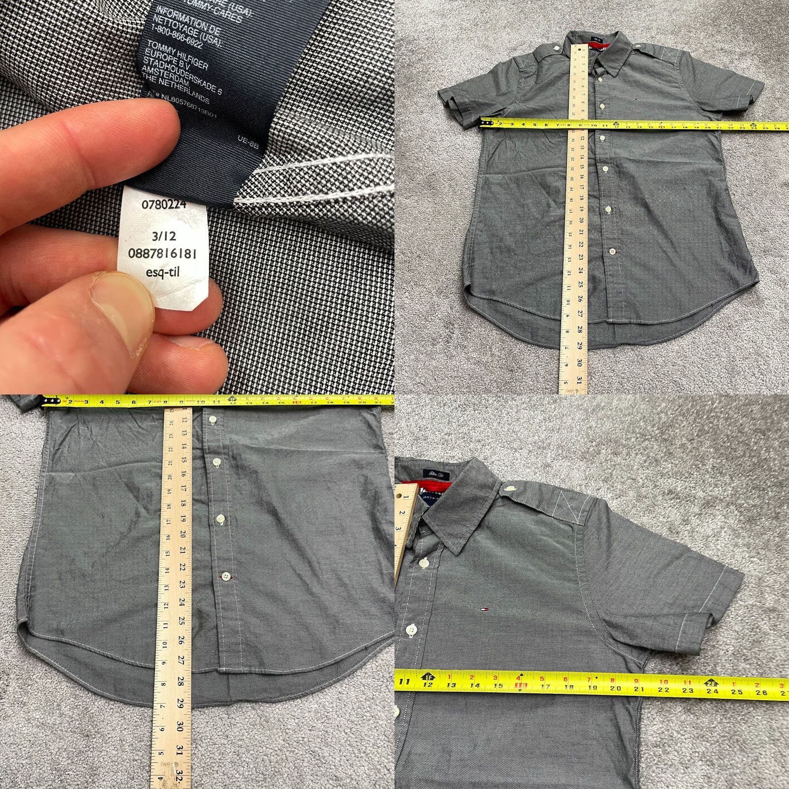 Tommy Hilfiger Tommy Hilfiger Slim Fit Shirt Mens M Dark Gray Short Sleeve Cotton Casual Shirt Size US M / EU 48-50 / 2 - 8 Thumbnail