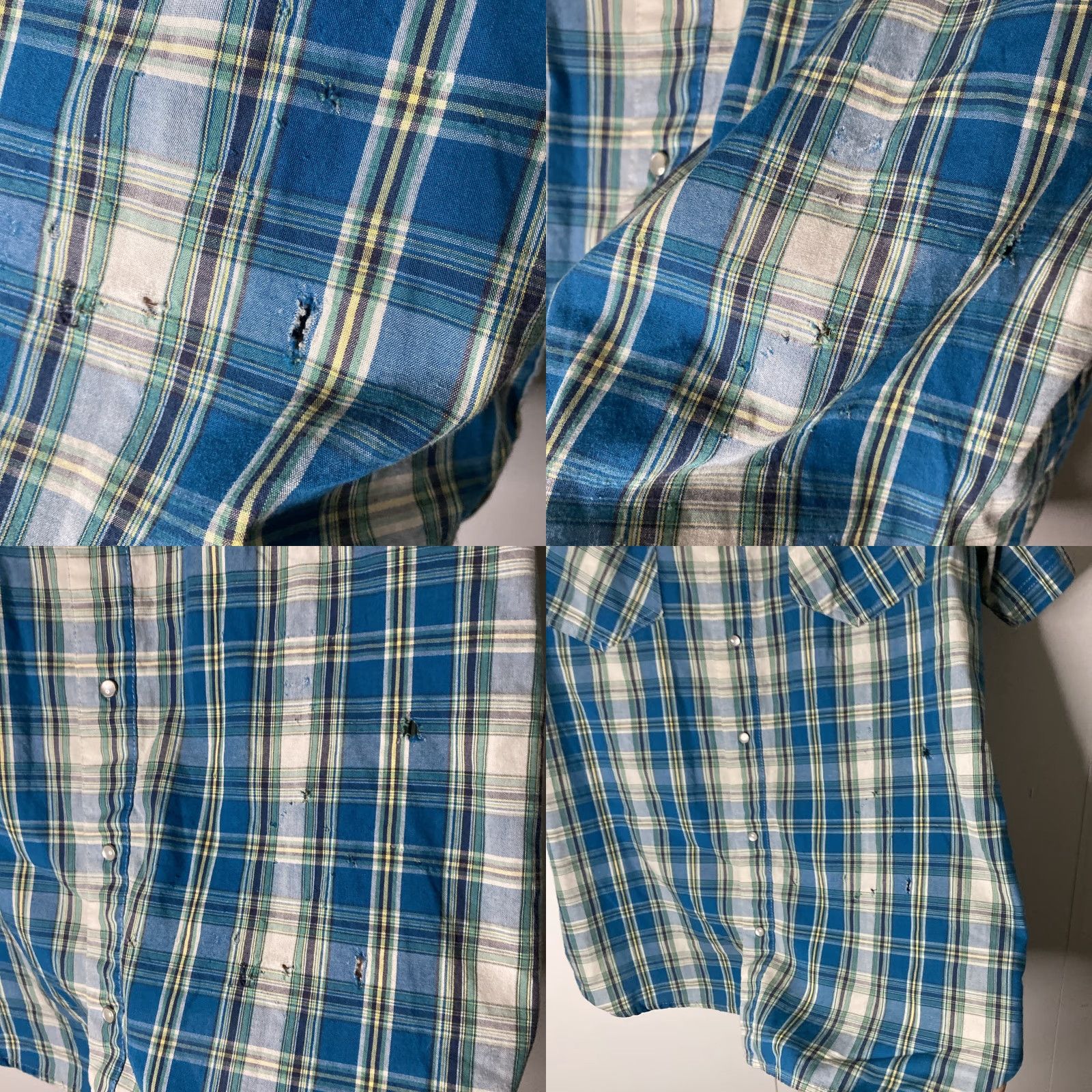 Levi's VINTAGE Levi's Button-Up Blue L Grunge Short Sleeve Pearl Snap Distress White Tab Men's Shirt Size US 33 - 8 Thumbnail