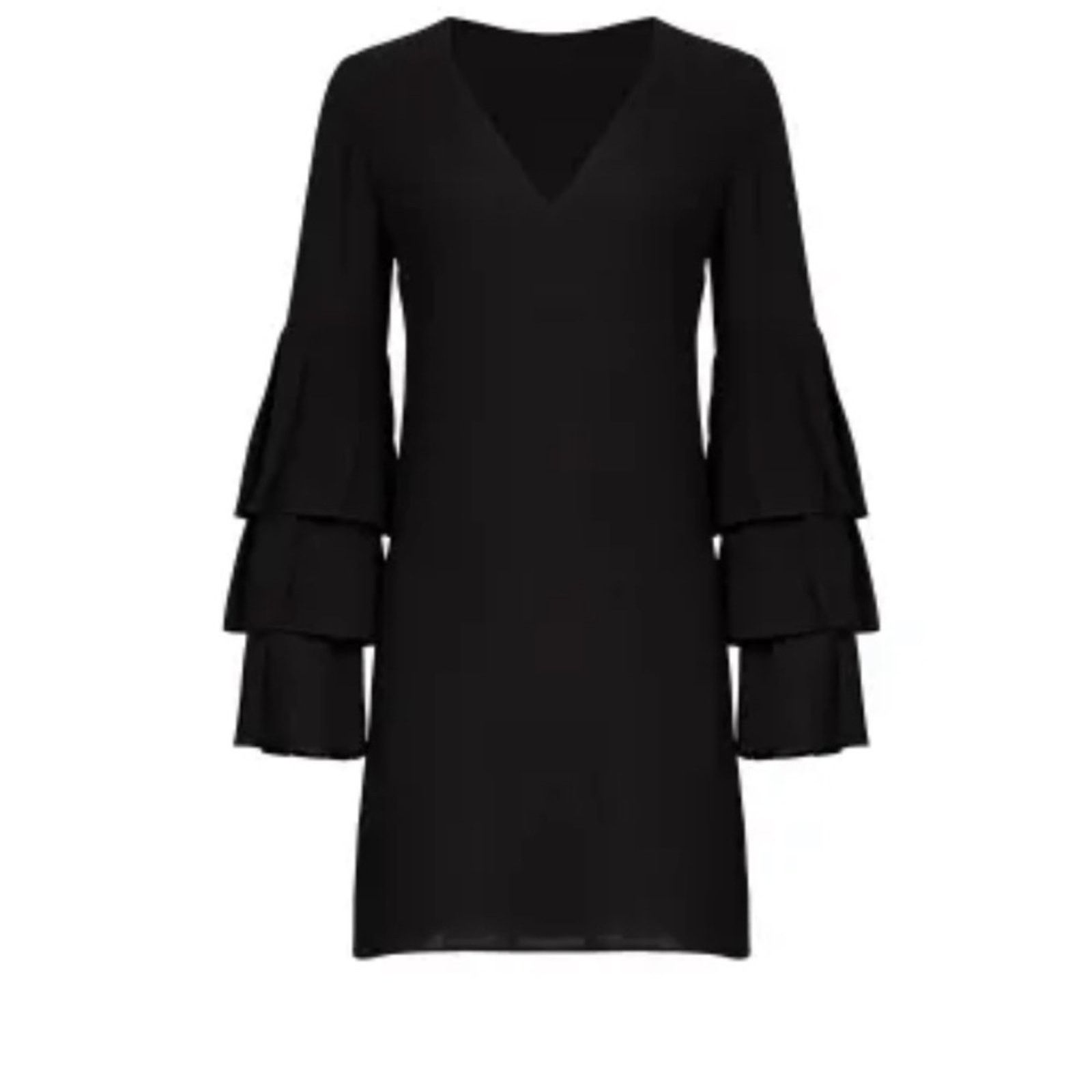 Bailey 44 Black Cocktail Dress Silk Bell Tiered Ruffle Sleeve Size M / US 6-8 / IT 42-44 - 6 Thumbnail