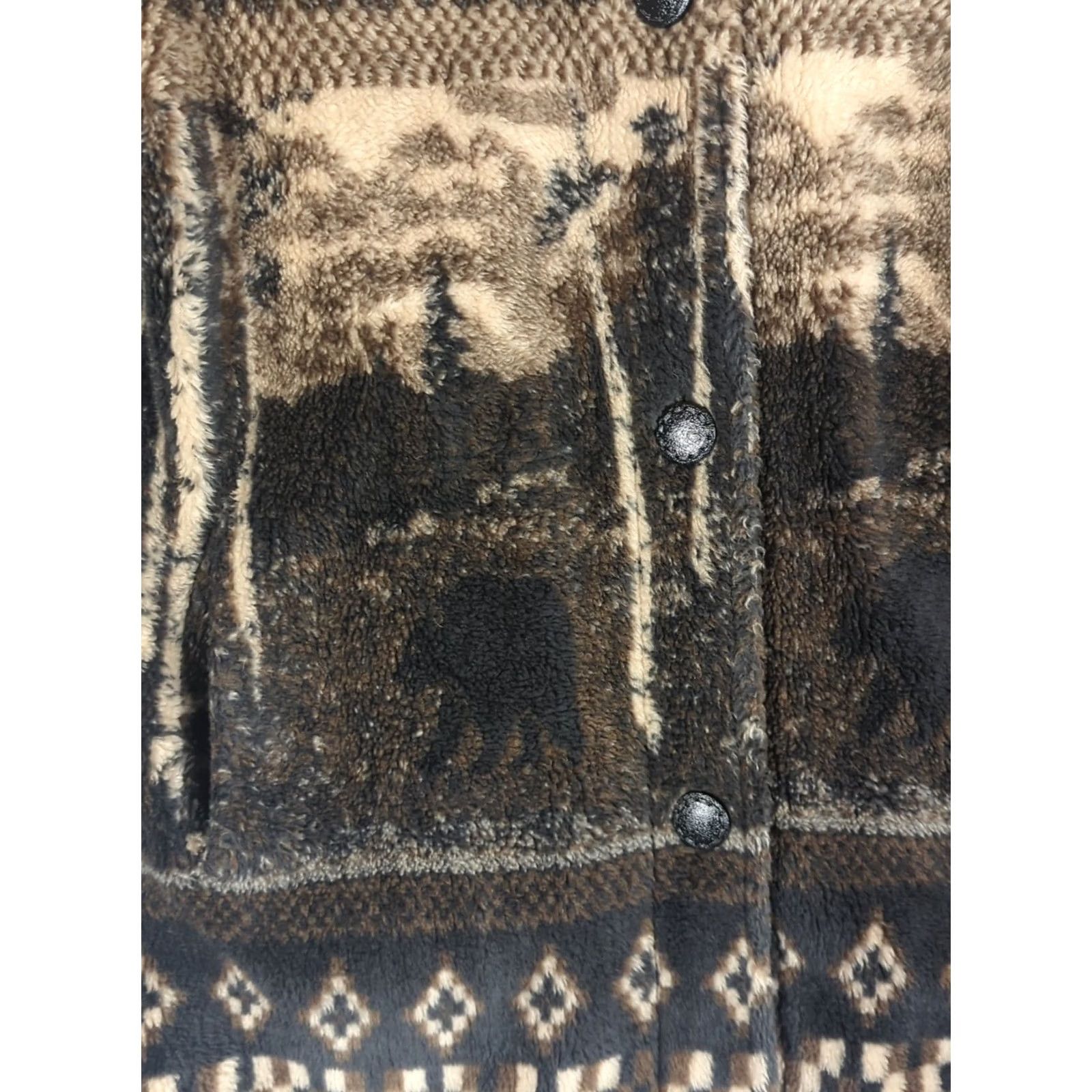 Vintage VINTAGE 90s Sherpa Fleece Jacket Women's M Cabincore Landscape Art to Wear Jacket White? Brown; OutBrook; Pockets Size M / US 6-8 / IT 42-44 - 3 Thumbnail