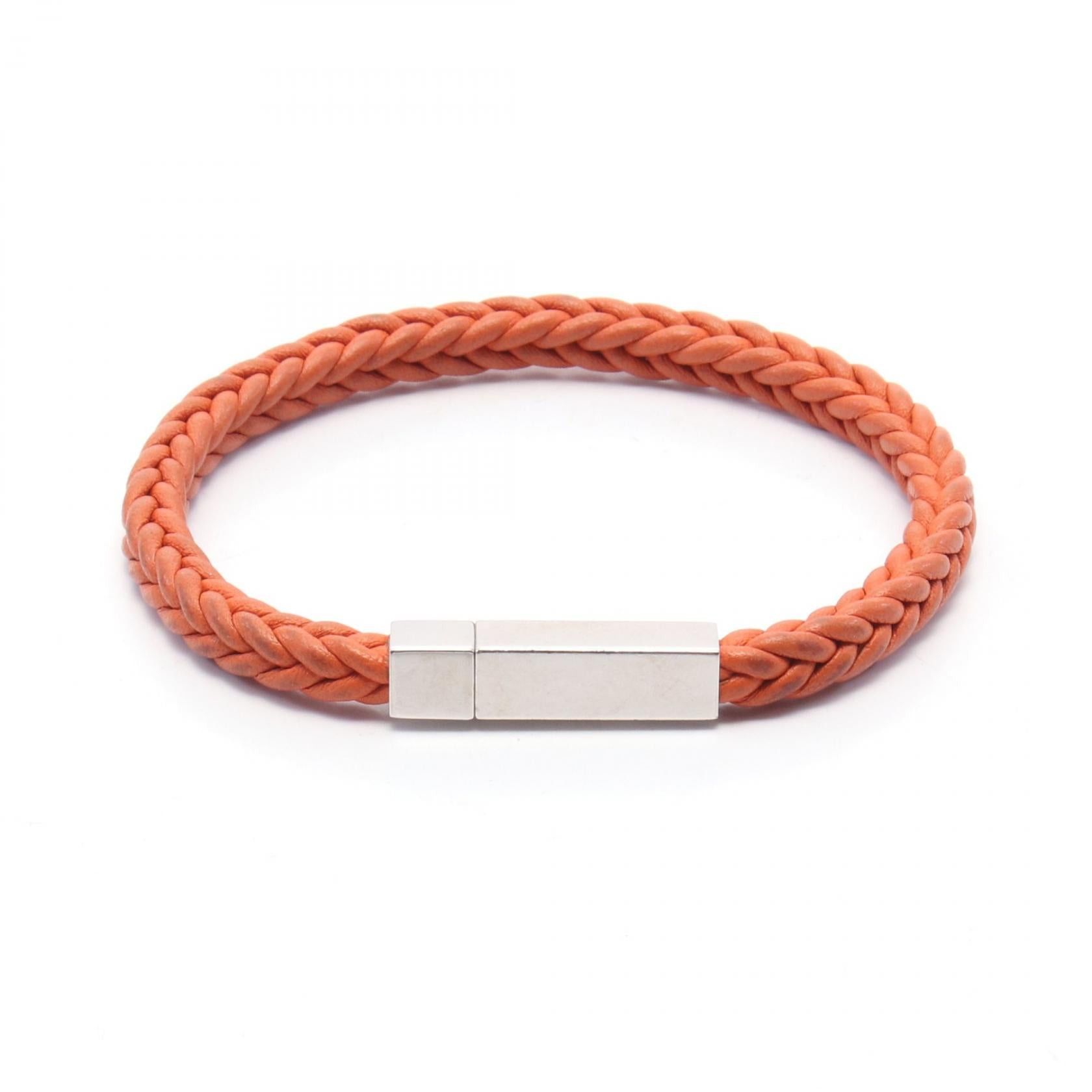 Hermes Hermes Bracelet Knitting Square Metal Fittings Leather Orange Size ONE SIZE - 1 Thumbnail