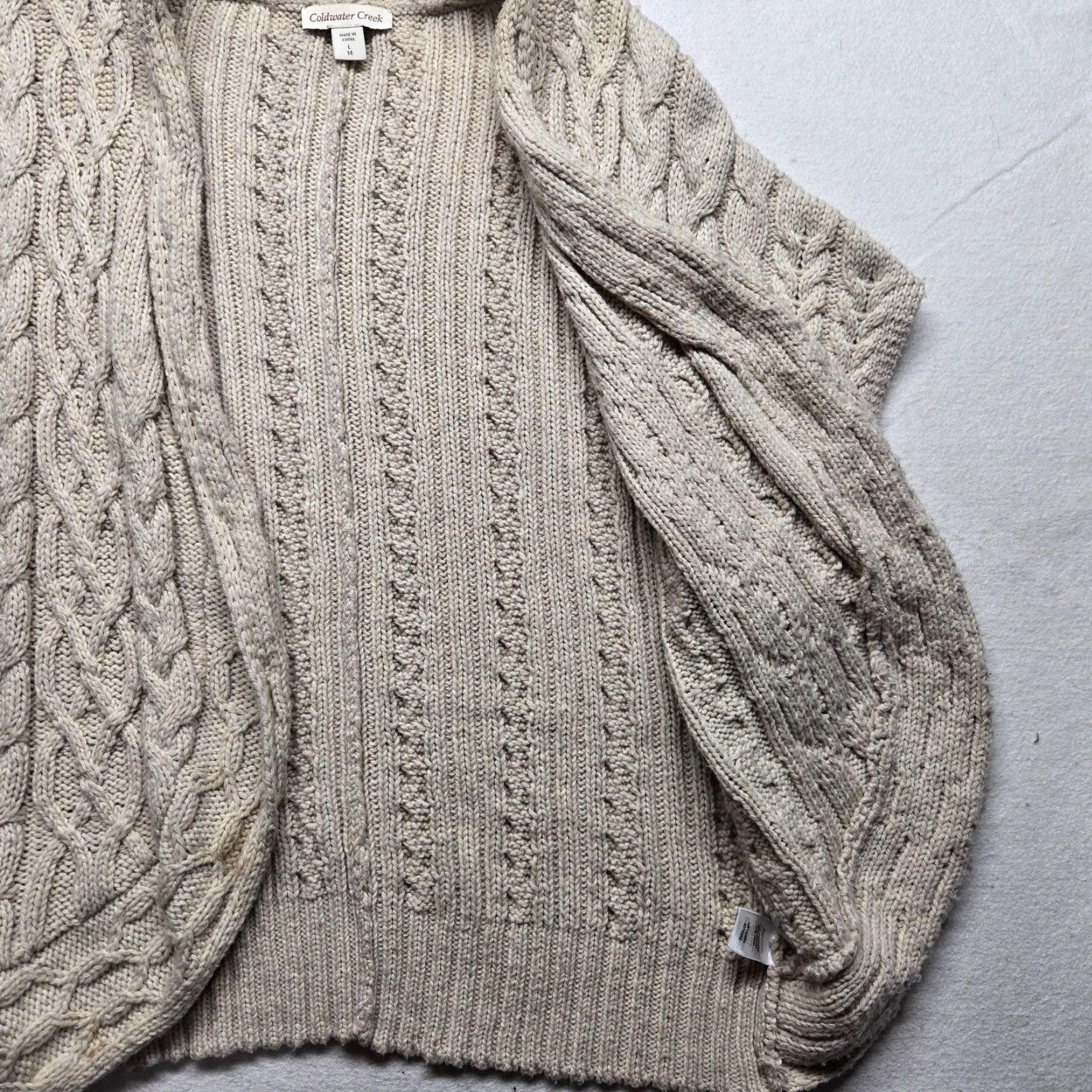 Coldwater Creek Cold Water Creek Cardigan Wool Blend Mix Cable Knit Open Front Tan Women's Large Size L / US 10 / IT 46 - 3 Thumbnail