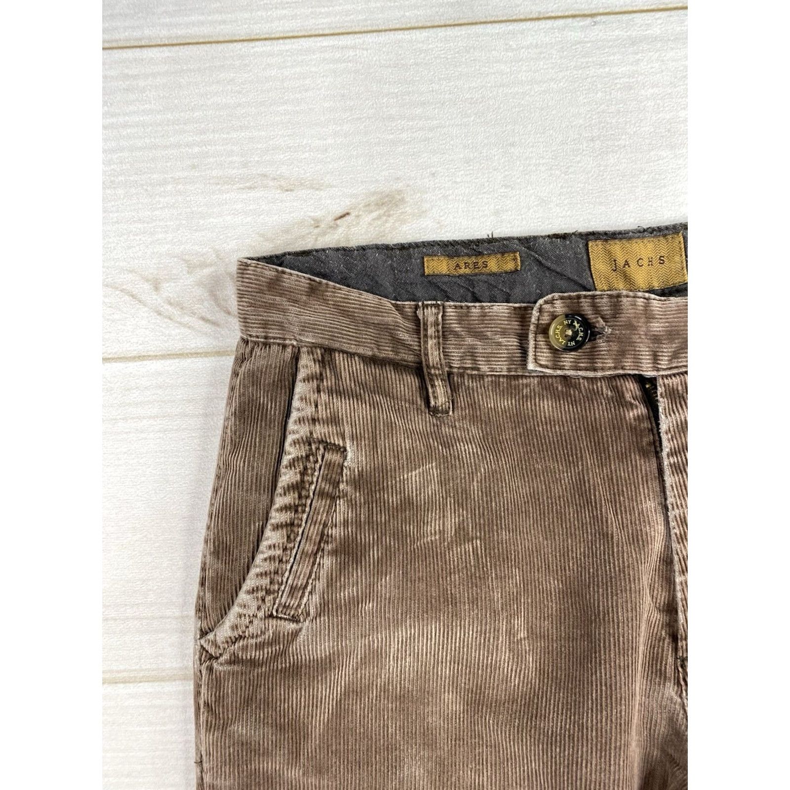 Vintage JACHS Corduroy Pants Mens 30x31 Brown Slim Straight Fit Tapered 5-Pocket Flat Front Button Zip College Chino Casual Workwear Men Pants Brown Size US 30 / EU 46 - 2 Thumbnail
