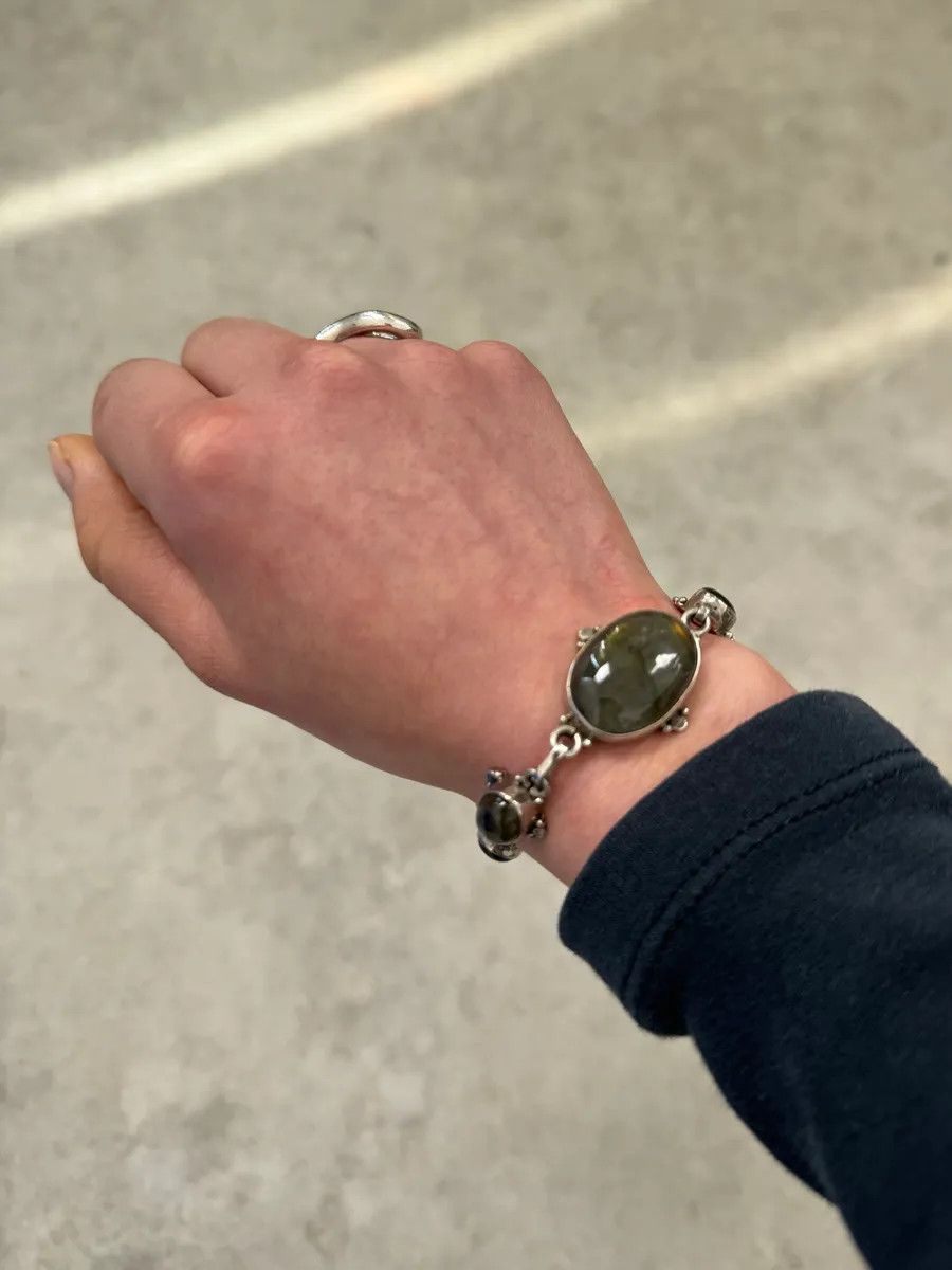 Vintage 1990s Silver & Labradorite Contemporary Relief Bracelet Size ONE SIZE - 1 Thumbnail