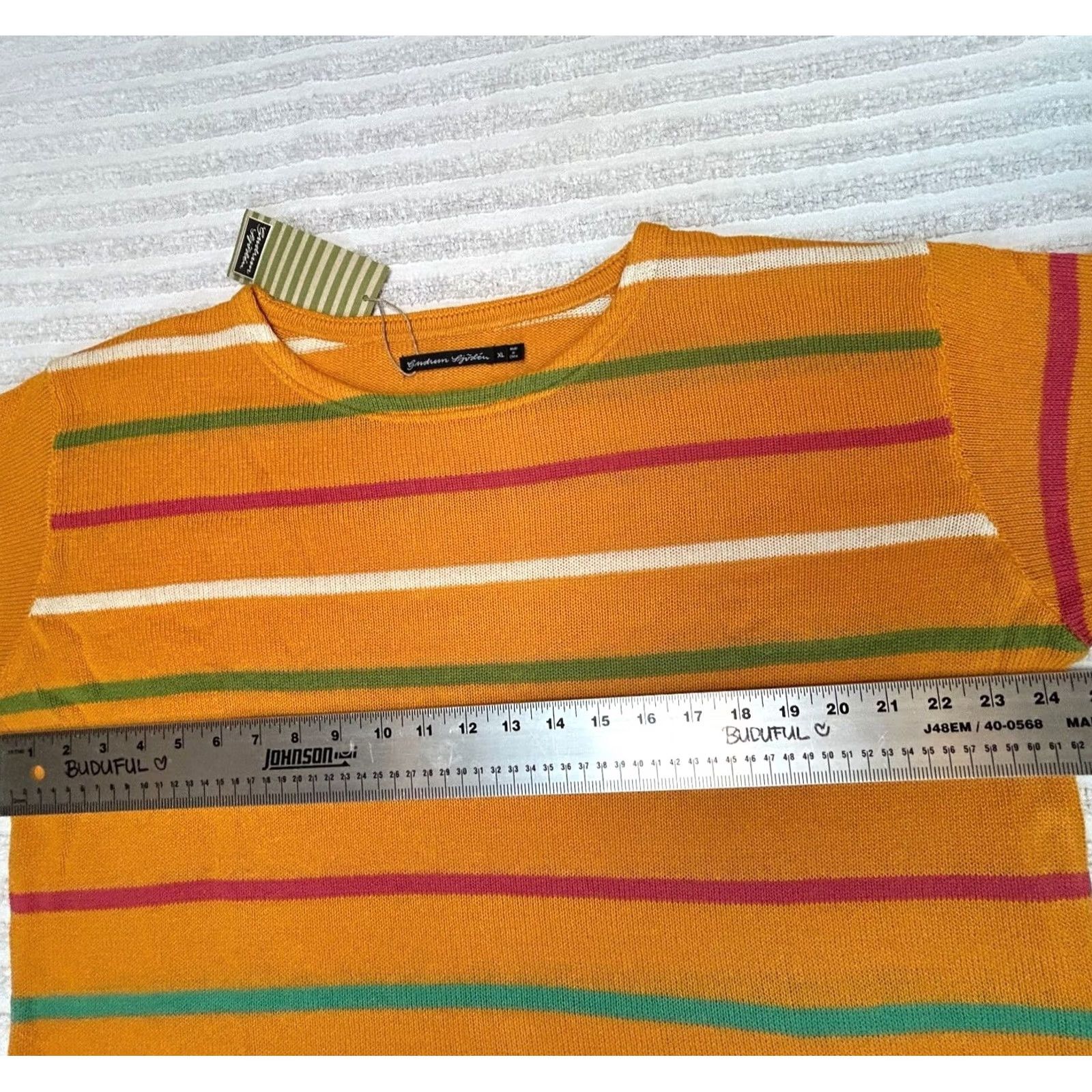 Vintage Gudrun Sjoden Women's 3/4 Sleeve Striped Pullover Knit Sweater Orange XL New Size XL / US 12-14 / IT 48-50 - 7 Thumbnail