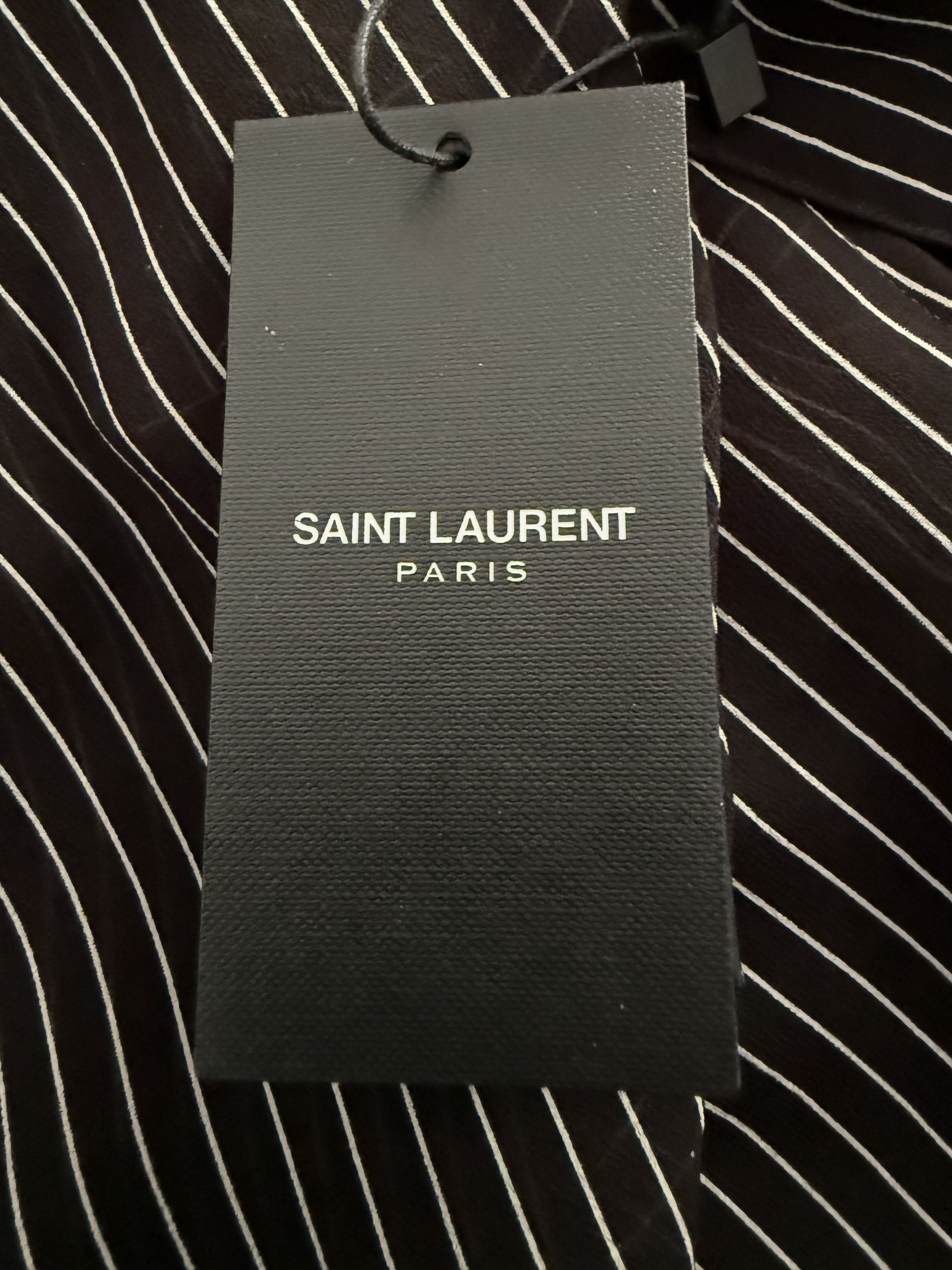 Saint Laurent Paris Black Pinstriped Silk Shirt Size US L / EU 52-54 / 3 - 22 Thumbnail